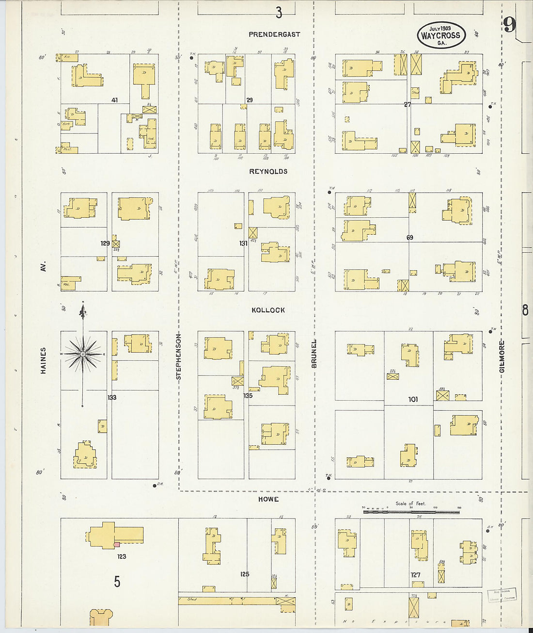 This old map of Waycross, Ware County, Georgia was created by Sanborn Map Company in 1903