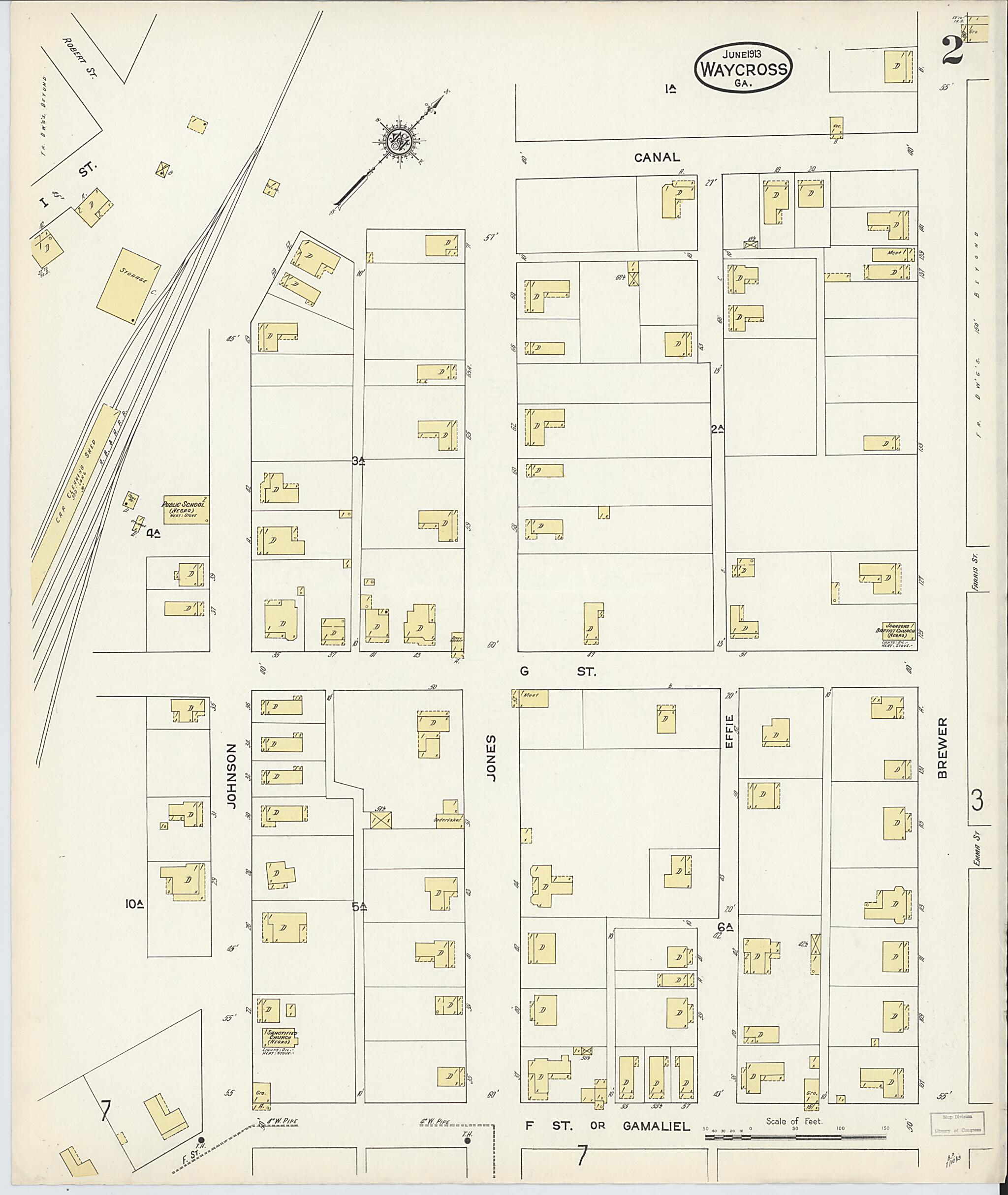 This old map of Waycross, Ware County, Georgia was created by Sanborn Map Company in 1913