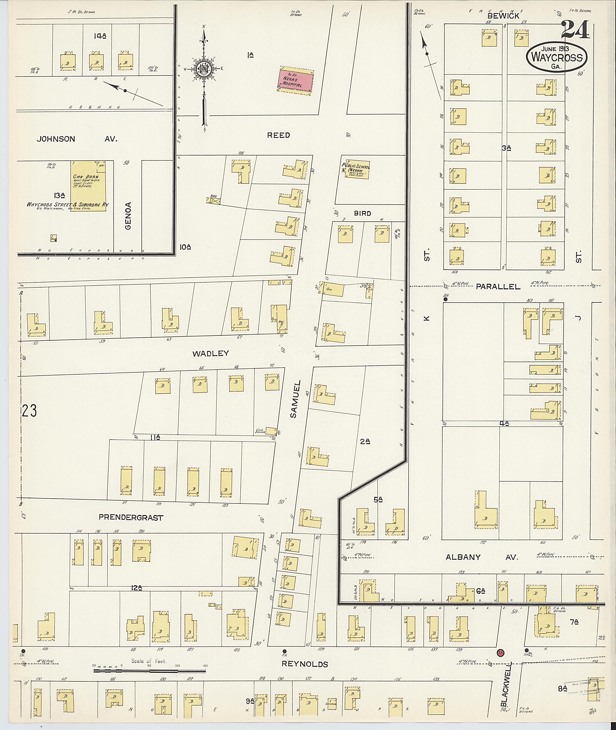 This old map of Waycross, Ware County, Georgia was created by Sanborn Map Company in 1913
