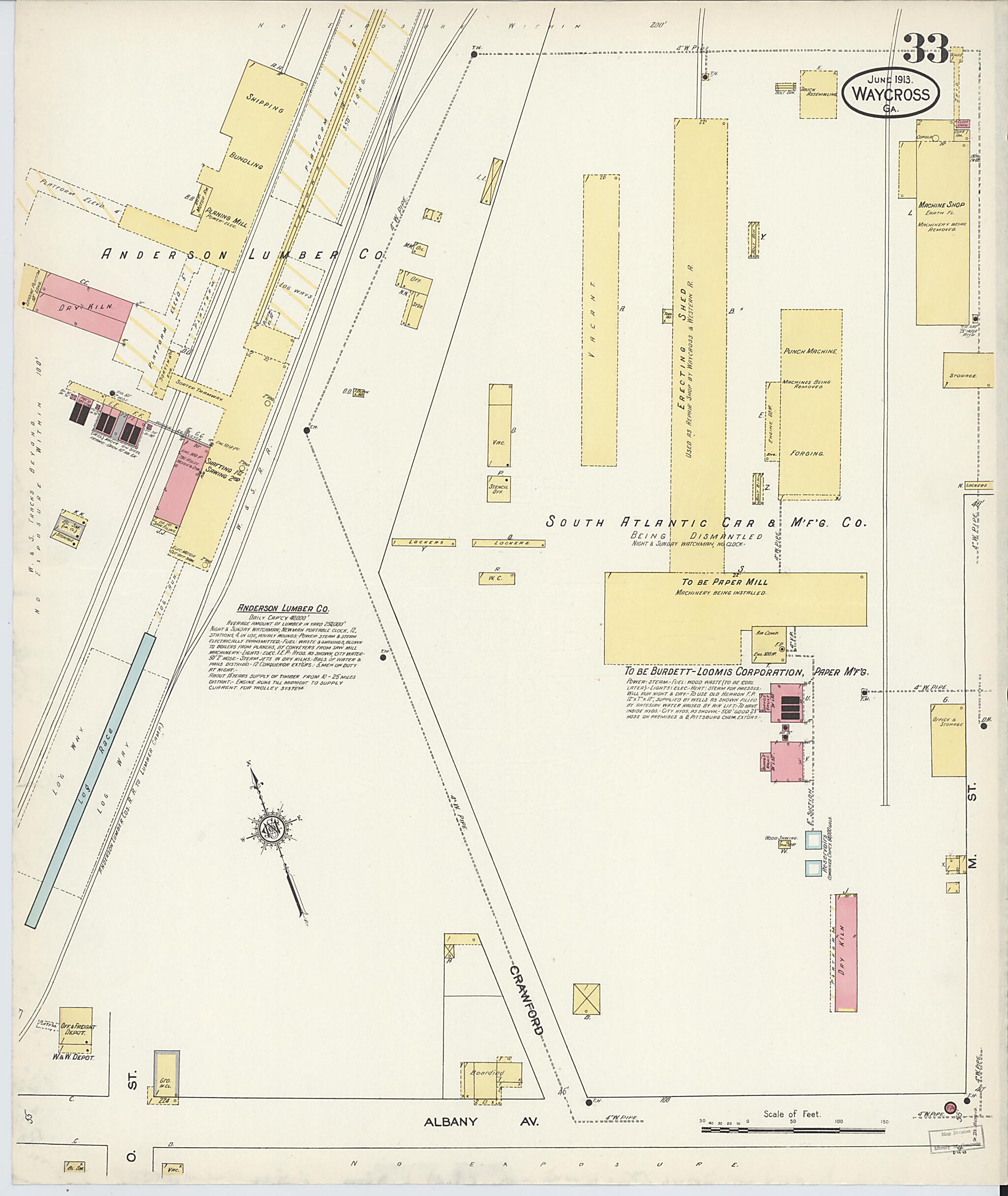 Waycross, Ware County, Georgia 1913 (Sheet 33) by Relic Map Company