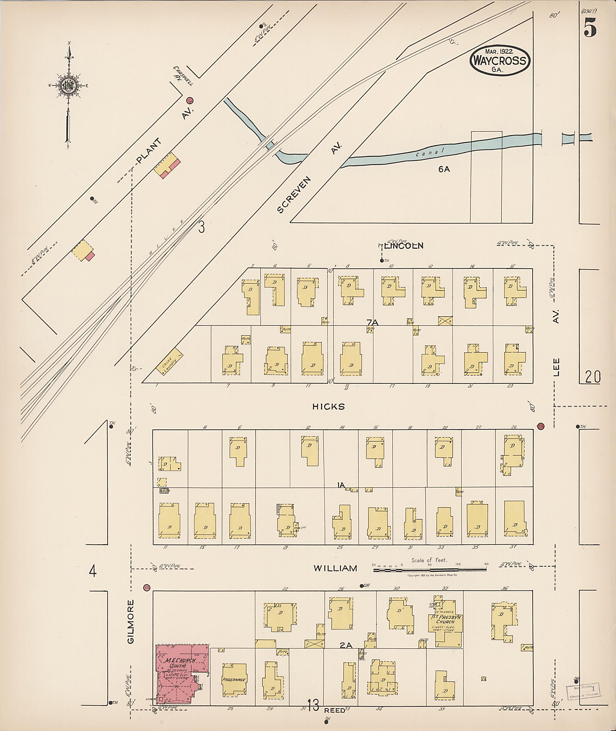 This old map of Waycross, Ware County, Georgia was created by Sanborn Map Company in 1922