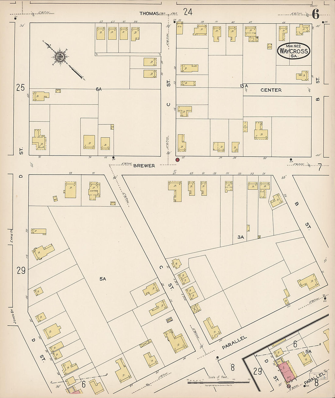 This old map of Waycross, Ware County, Georgia was created by Sanborn Map Company in 1922
