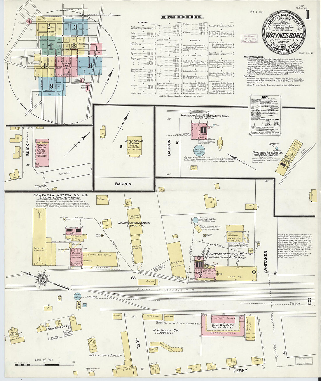This old map of Waynesboro, Burke County, Georgia was created by Sanborn Map Company in 1912