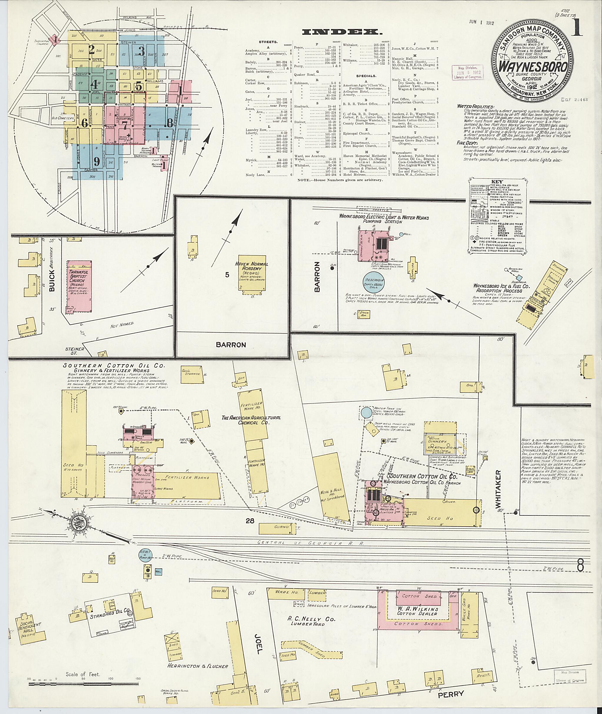 This old map of Waynesboro, Burke County, Georgia was created by Sanborn Map Company in 1912