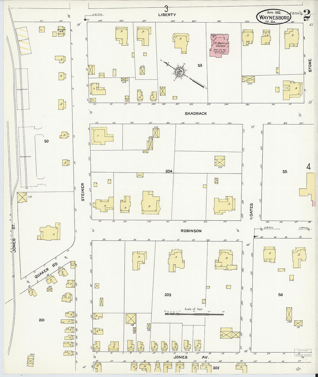 This old map of Waynesboro, Burke County, Georgia was created by Sanborn Map Company in 1912