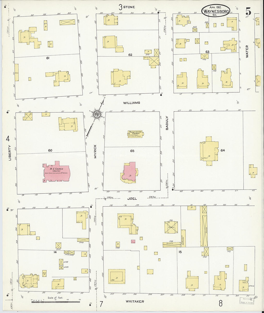 This old map of Waynesboro, Burke County, Georgia was created by Sanborn Map Company in 1912