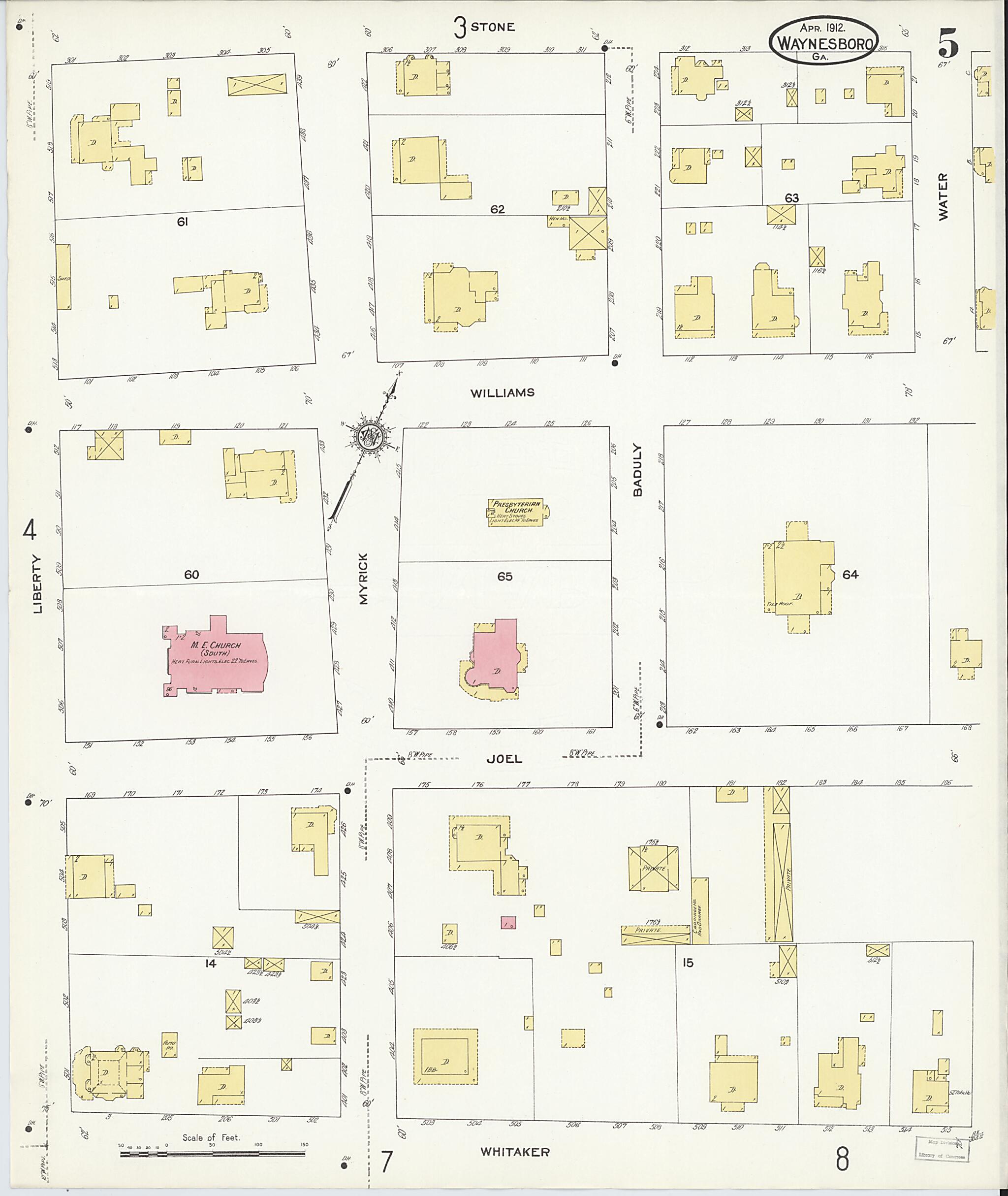 This old map of Waynesboro, Burke County, Georgia was created by Sanborn Map Company in 1912