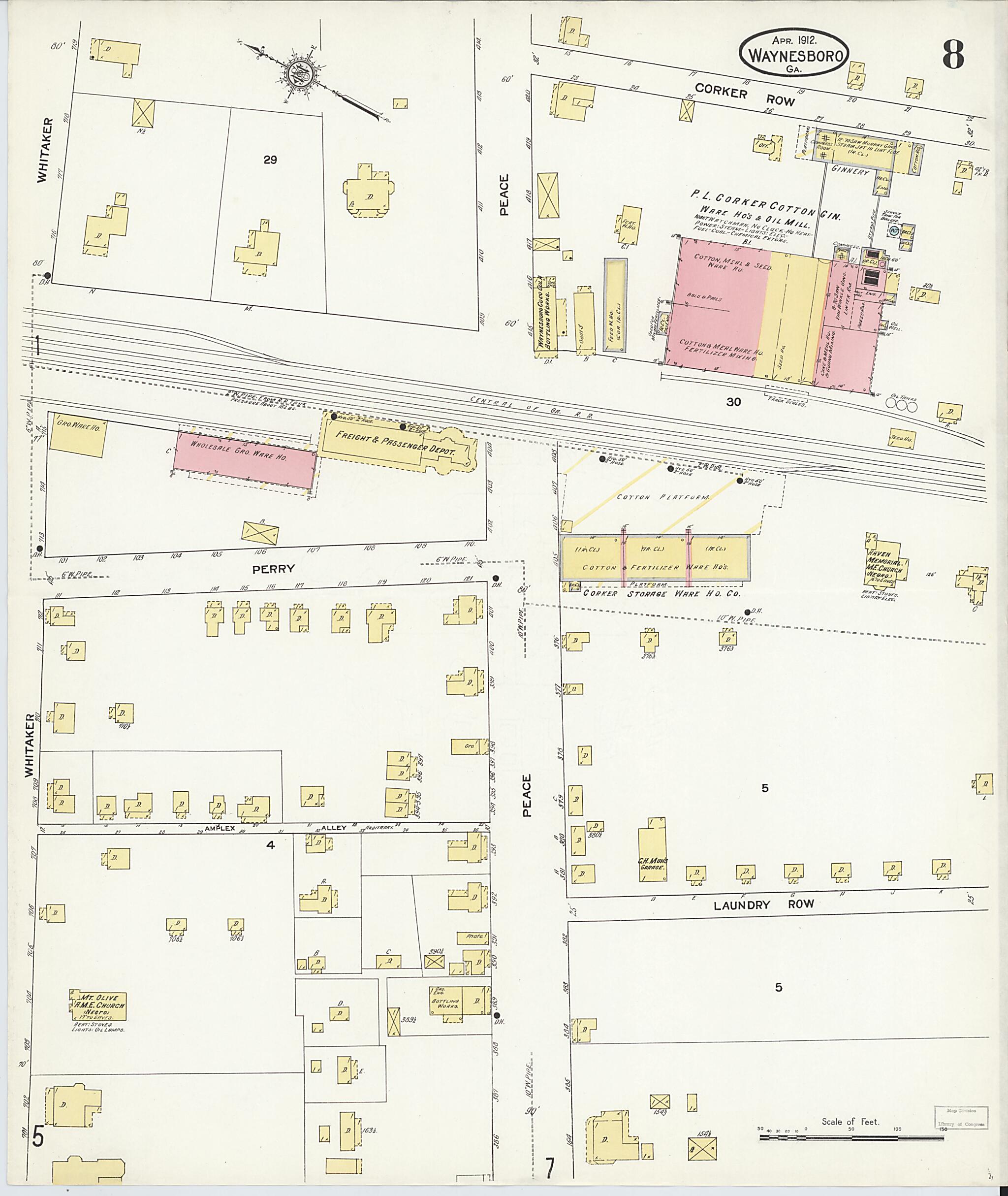 This old map of Waynesboro, Burke County, Georgia was created by Sanborn Map Company in 1912