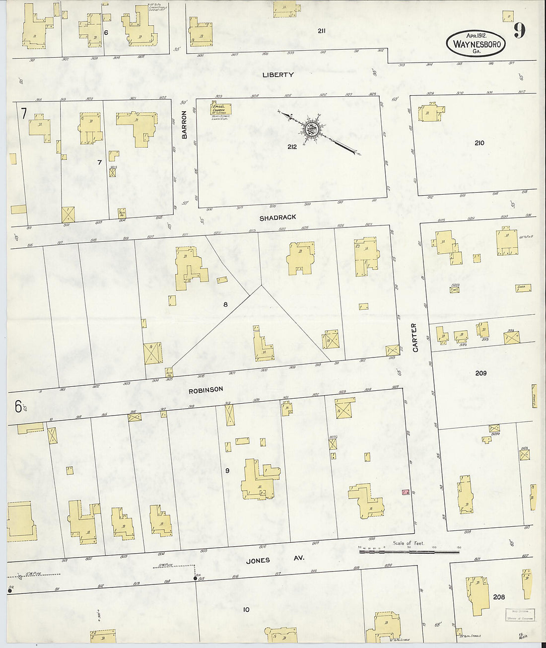 This old map of Waynesboro, Burke County, Georgia was created by Sanborn Map Company in 1912