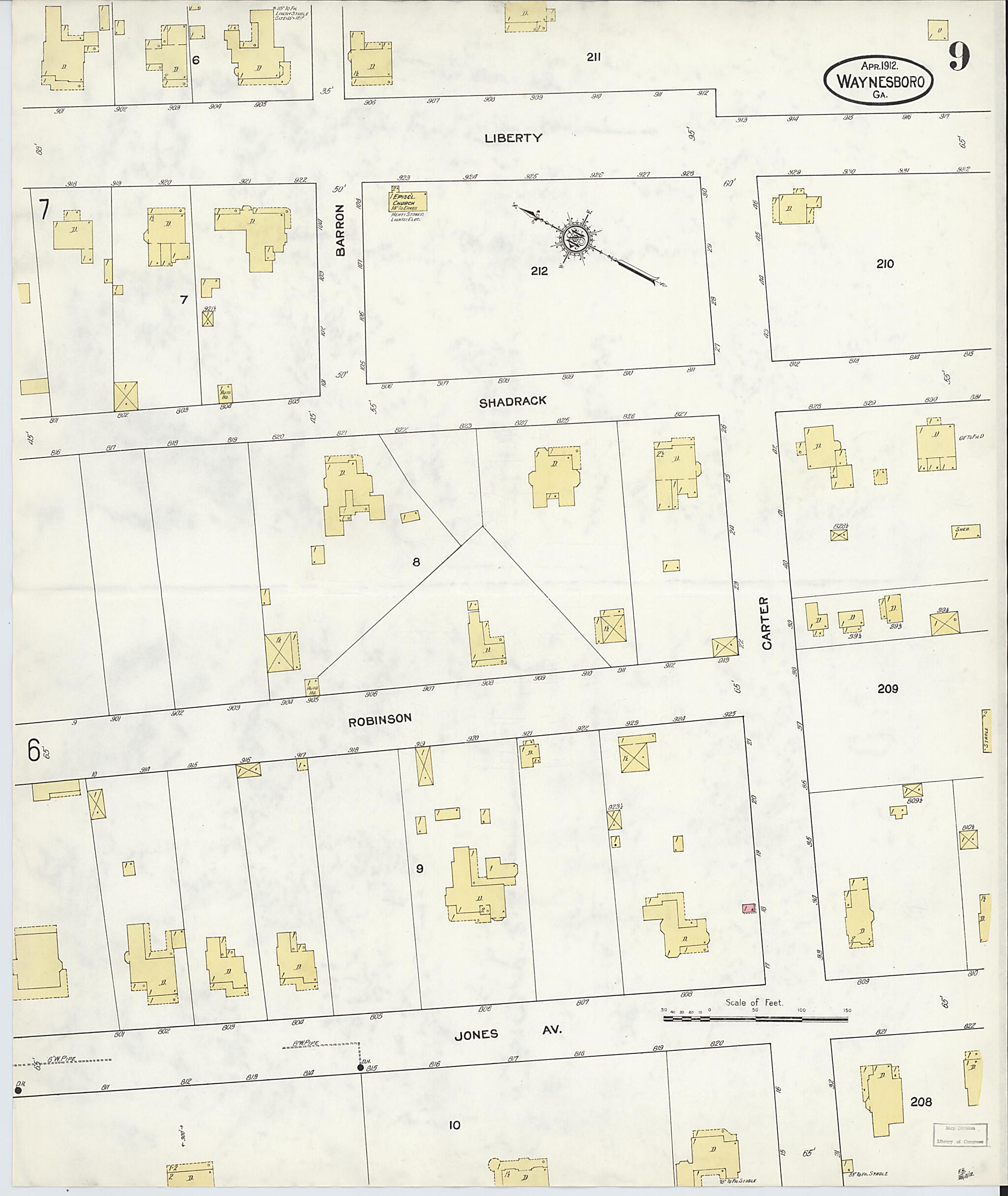 This old map of Waynesboro, Burke County, Georgia was created by Sanborn Map Company in 1912