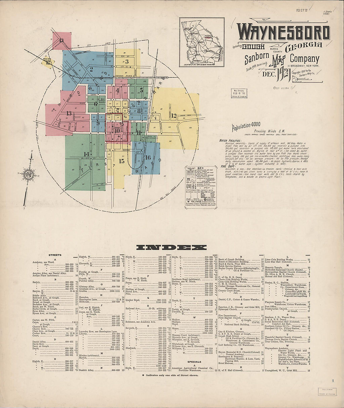 This old map of Waynesboro, Burke County, Georgia was created by Sanborn Map Company in 1921