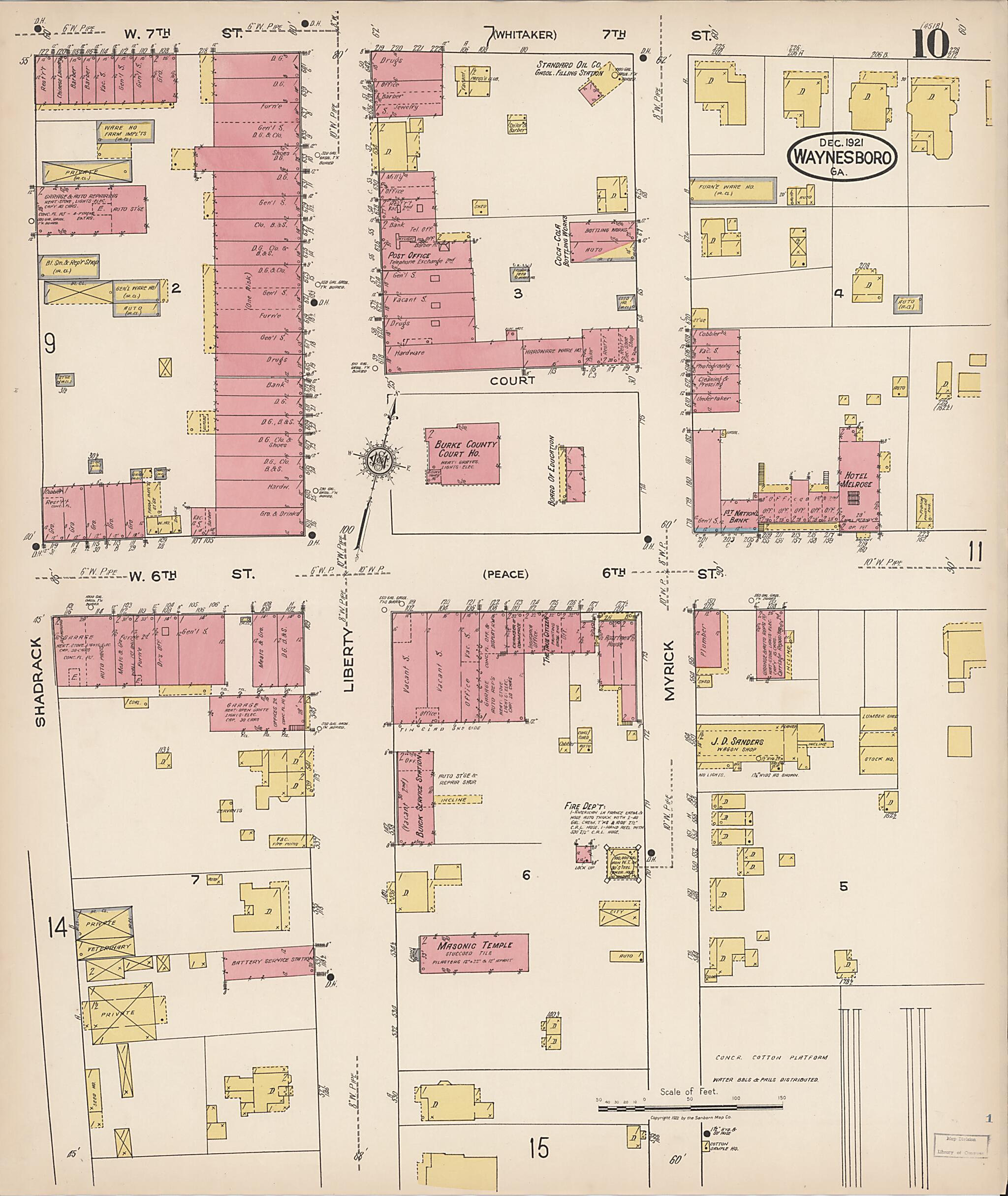 This old map of Waynesboro, Burke County, Georgia was created by Sanborn Map Company in 1921