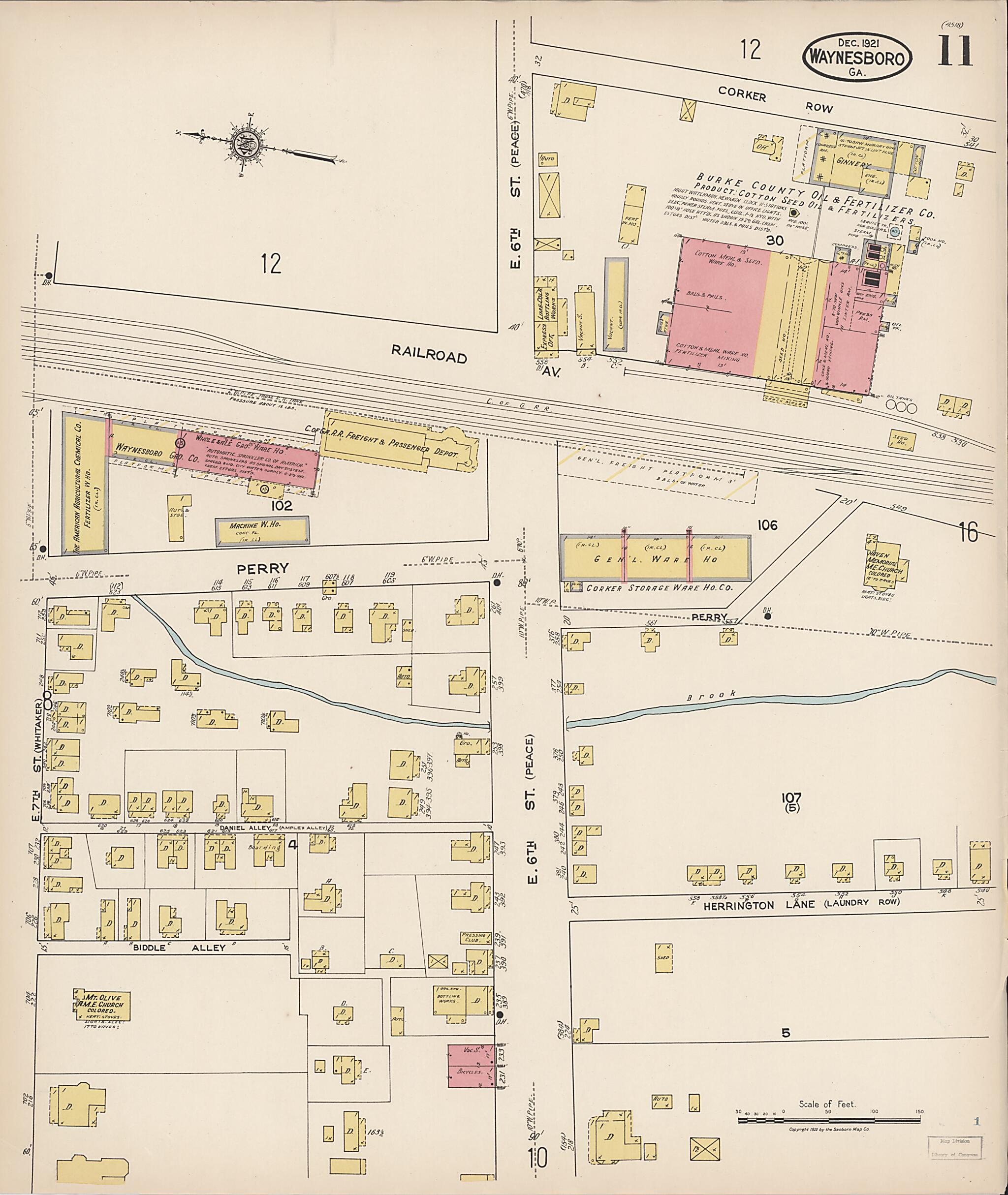 This old map of Waynesboro, Burke County, Georgia was created by Sanborn Map Company in 1921