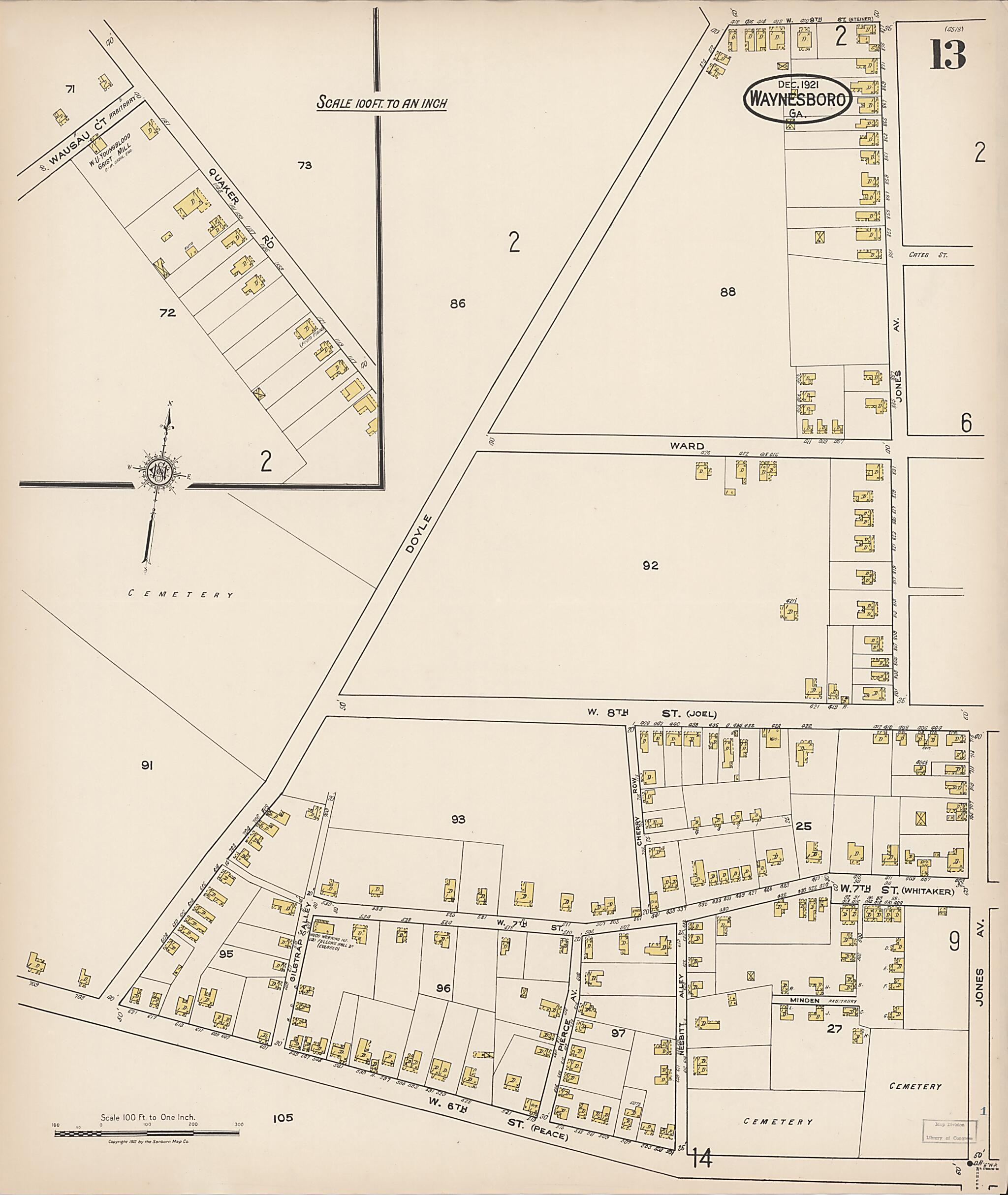 This old map of Waynesboro, Burke County, Georgia was created by Sanborn Map Company in 1921