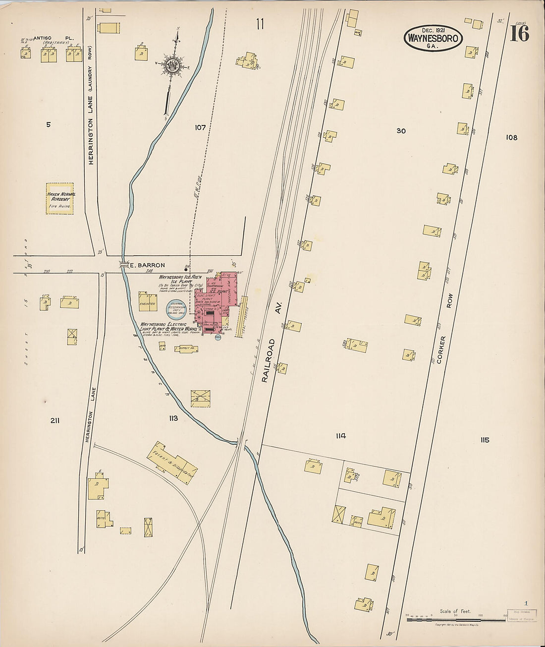 This old map of Waynesboro, Burke County, Georgia was created by Sanborn Map Company in 1921
