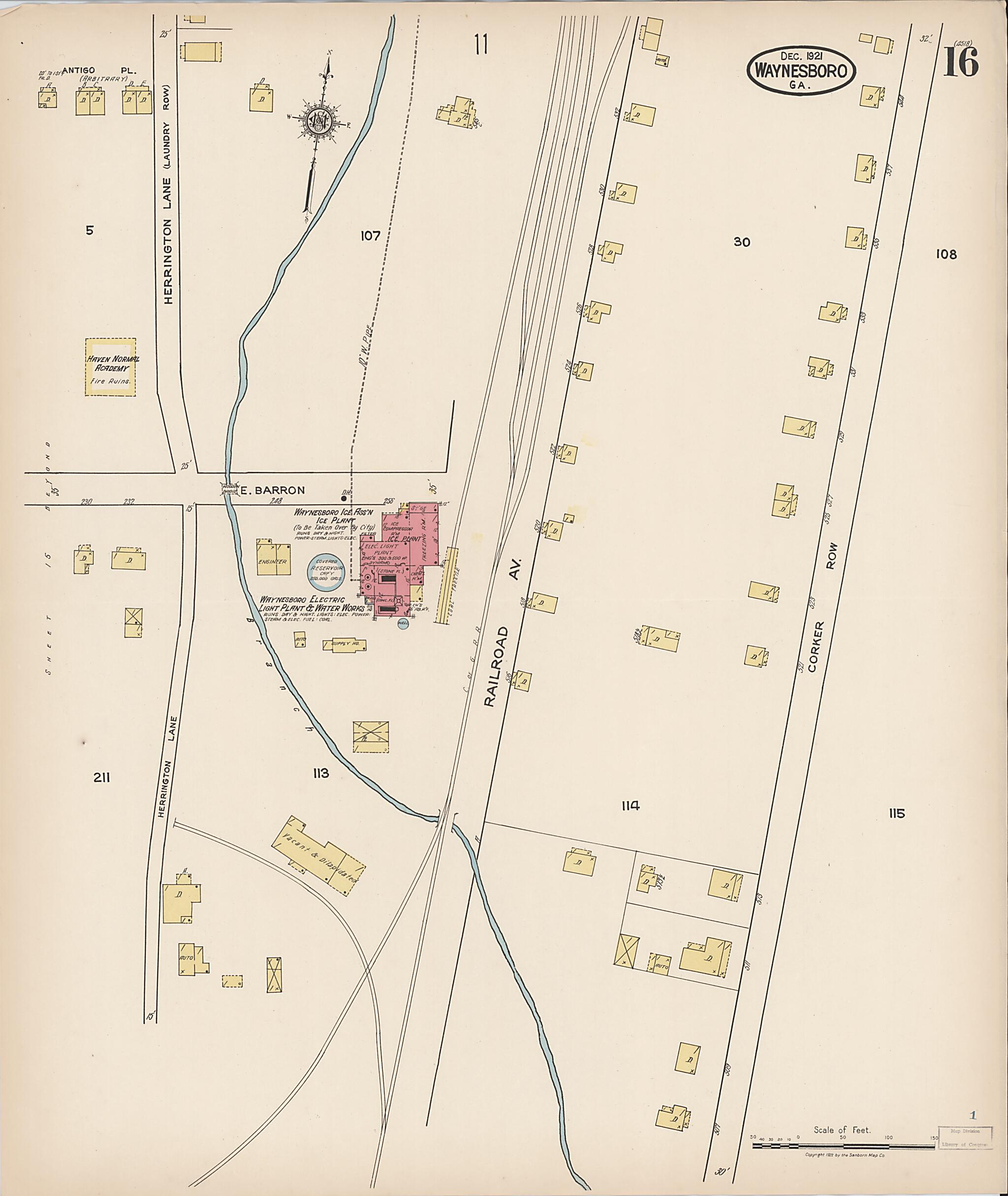 This old map of Waynesboro, Burke County, Georgia was created by Sanborn Map Company in 1921