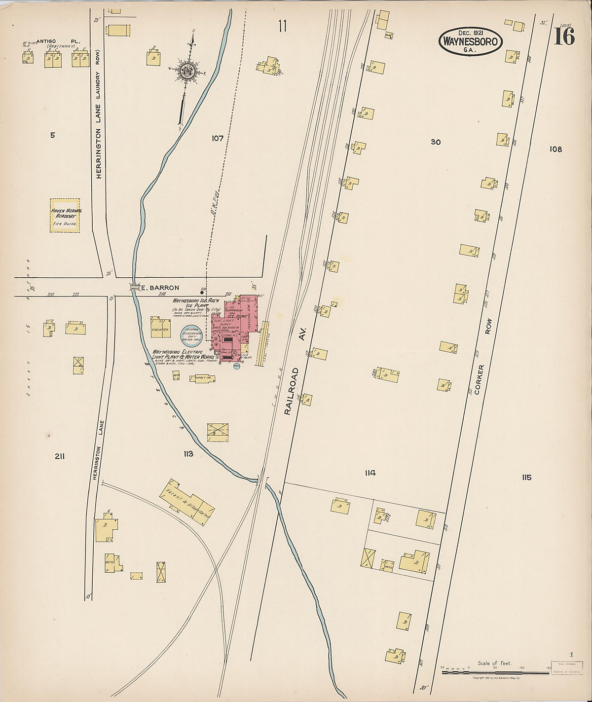 Waynesboro, Burke County, Georgia 1921 (Sheet 16) by Relic Map Company