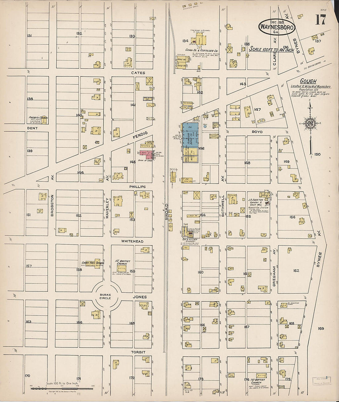 This old map of Waynesboro, Burke County, Georgia was created by Sanborn Map Company in 1921