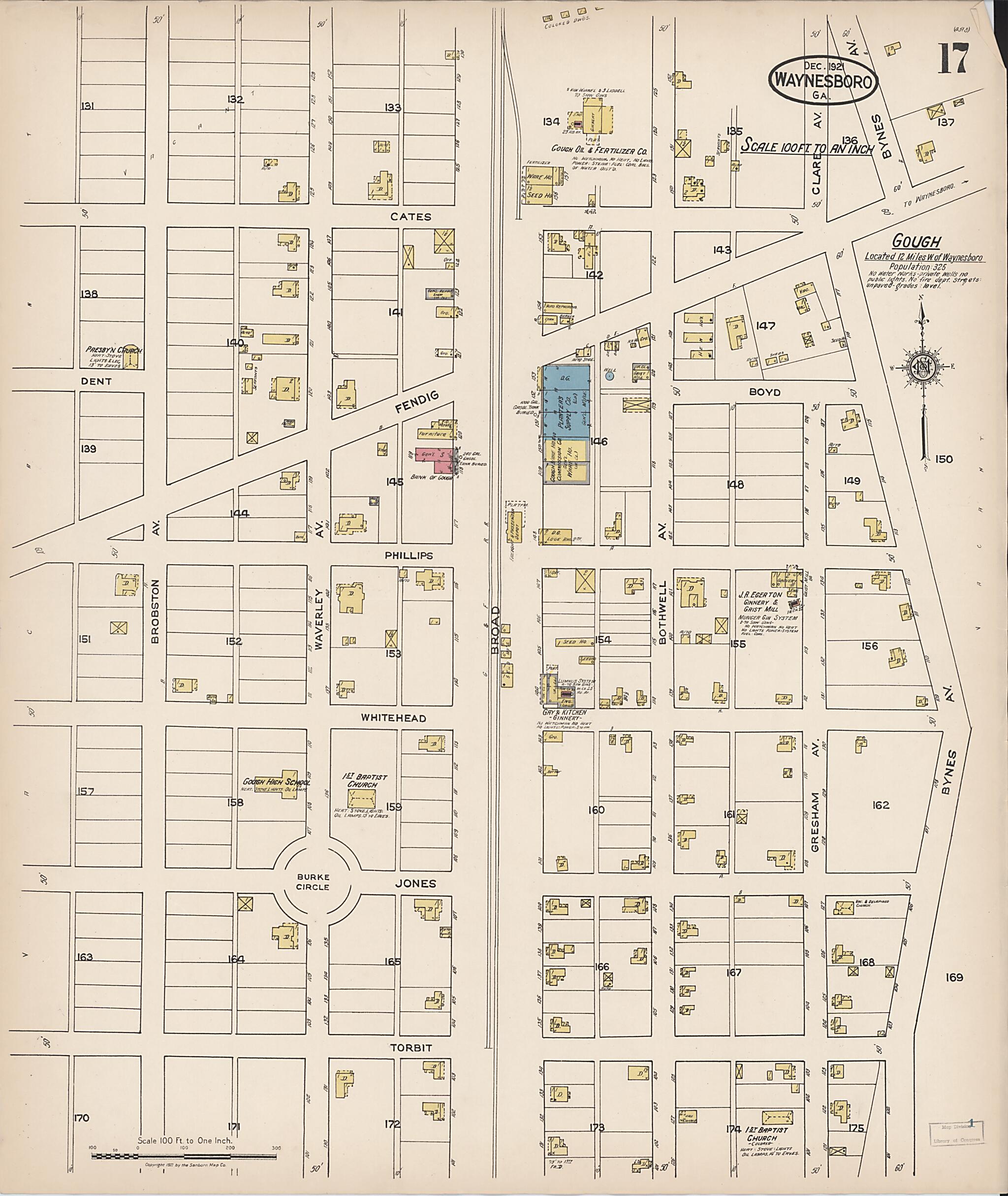This old map of Waynesboro, Burke County, Georgia was created by Sanborn Map Company in 1921