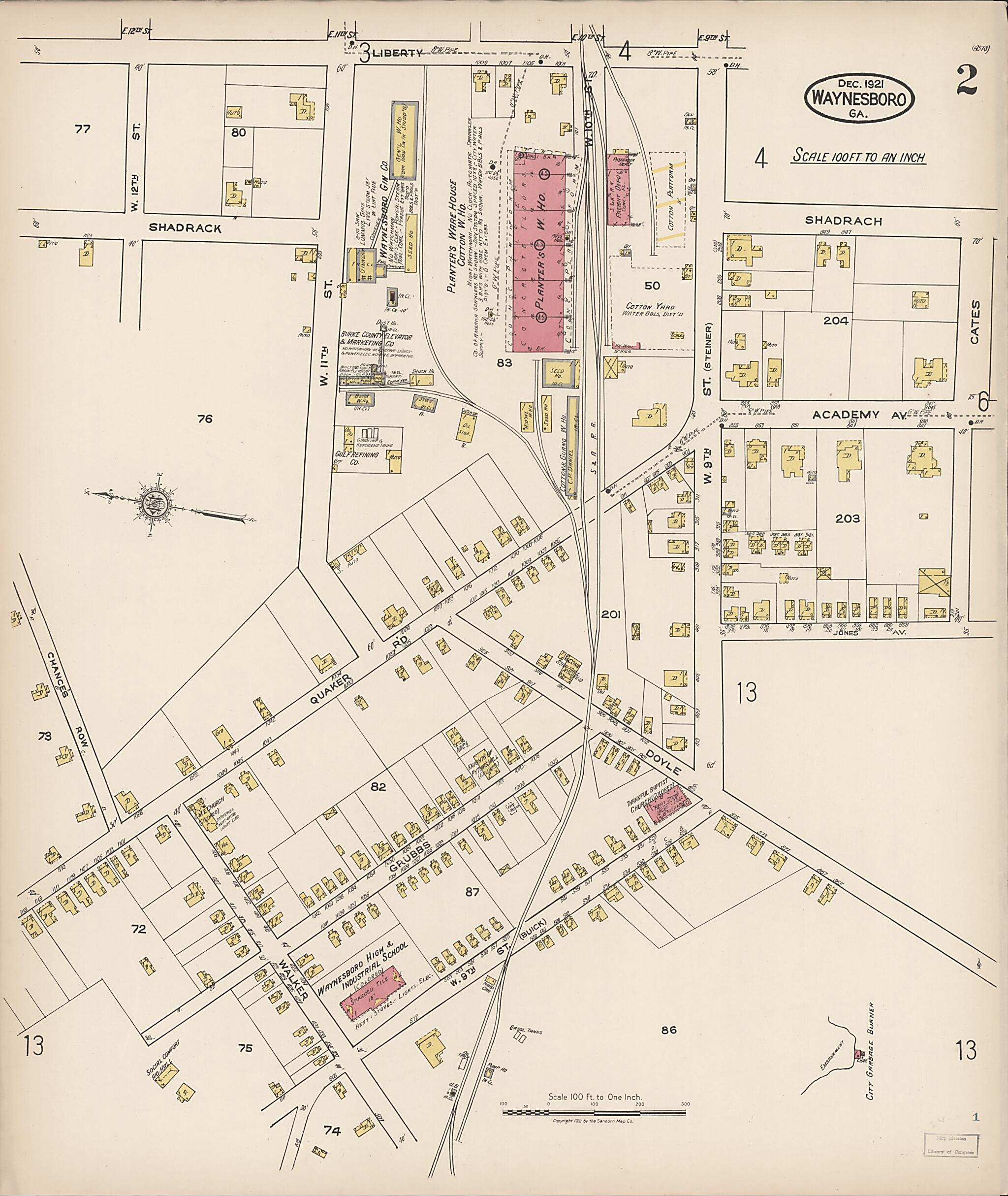 This old map of Waynesboro, Burke County, Georgia was created by Sanborn Map Company in 1921