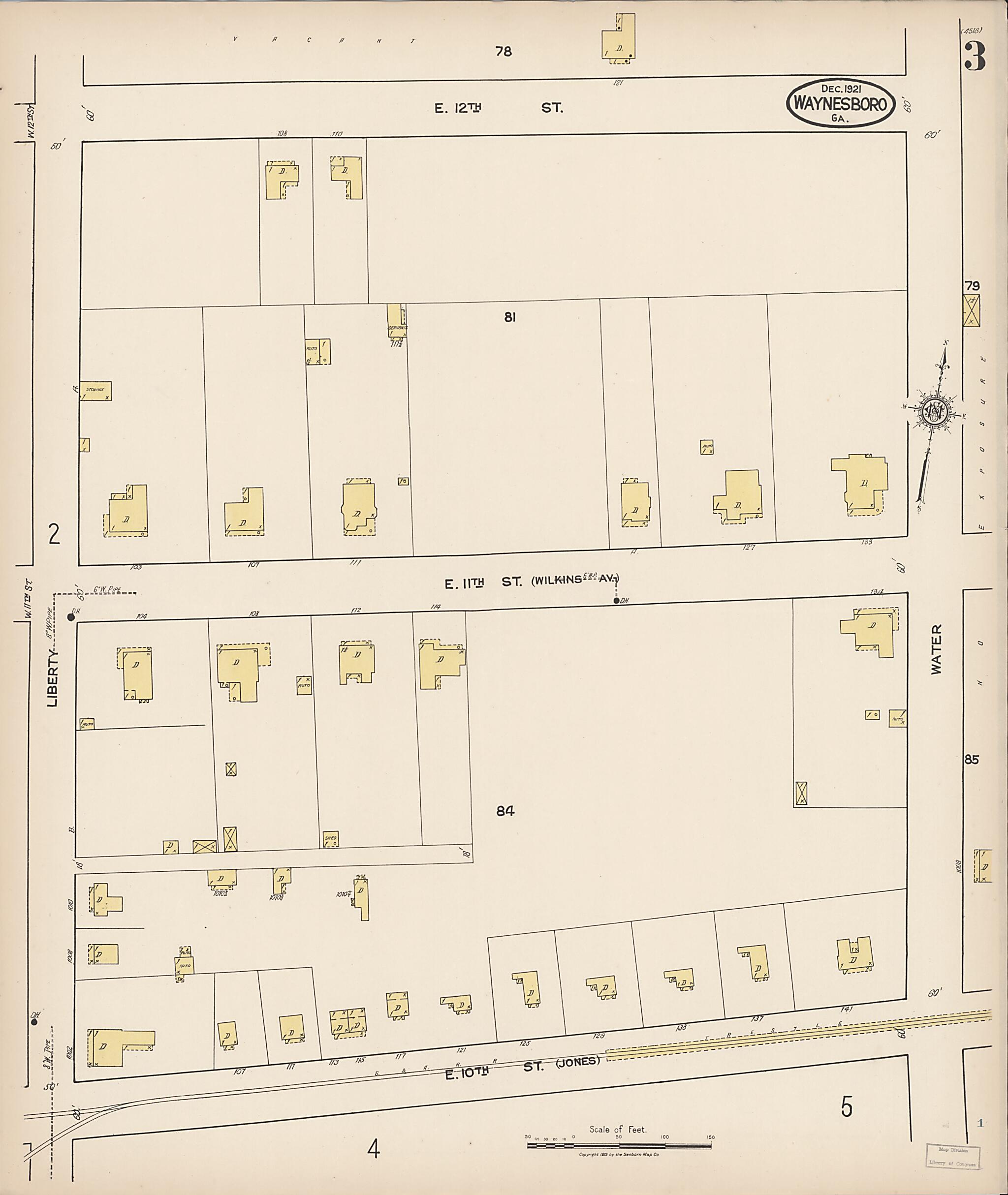 This old map of Waynesboro, Burke County, Georgia was created by Sanborn Map Company in 1921
