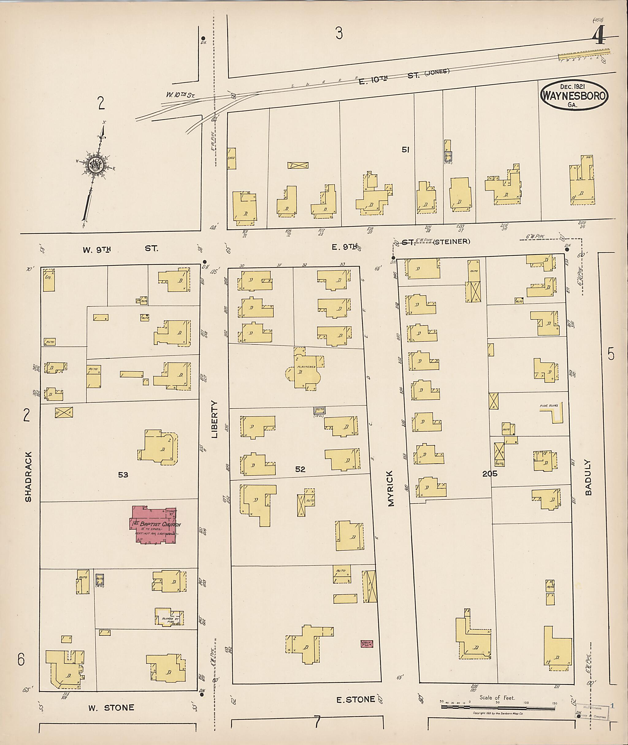 This old map of Waynesboro, Burke County, Georgia was created by Sanborn Map Company in 1921