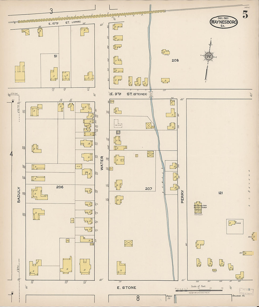 This old map of Waynesboro, Burke County, Georgia was created by Sanborn Map Company in 1921