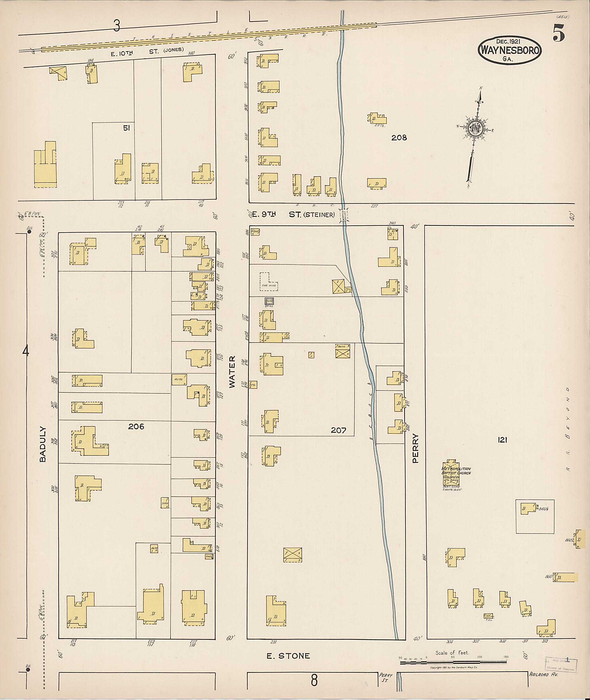 This old map of Waynesboro, Burke County, Georgia was created by Sanborn Map Company in 1921