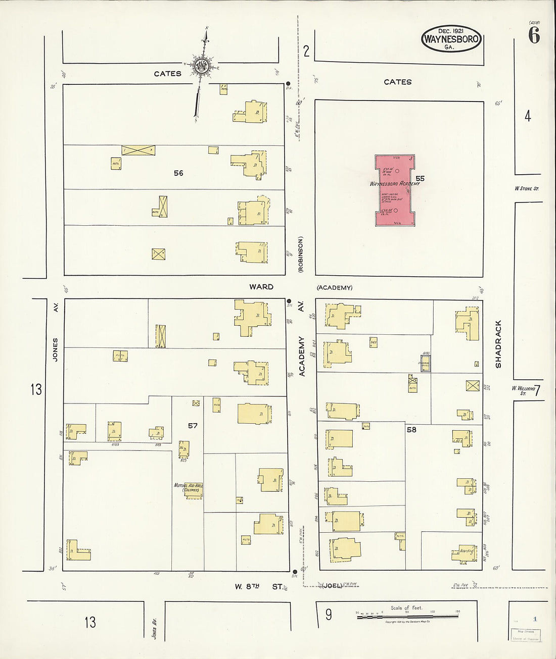 This old map of Waynesboro, Burke County, Georgia was created by Sanborn Map Company in 1921