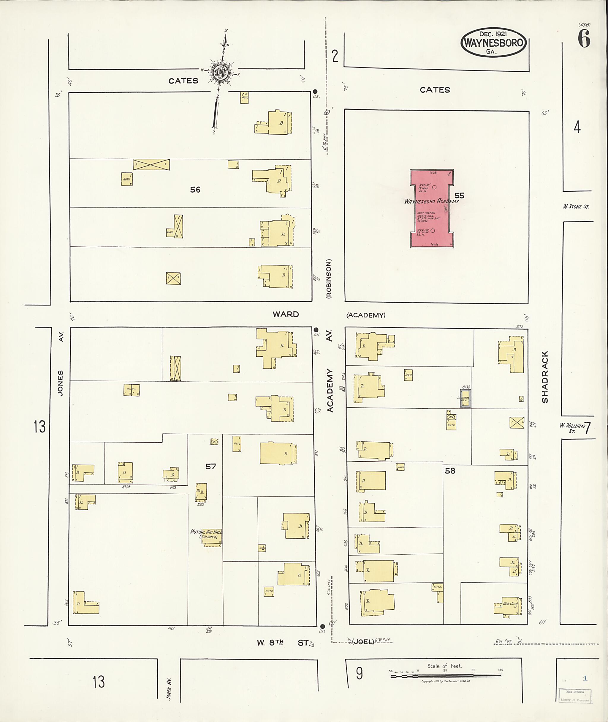 This old map of Waynesboro, Burke County, Georgia was created by Sanborn Map Company in 1921
