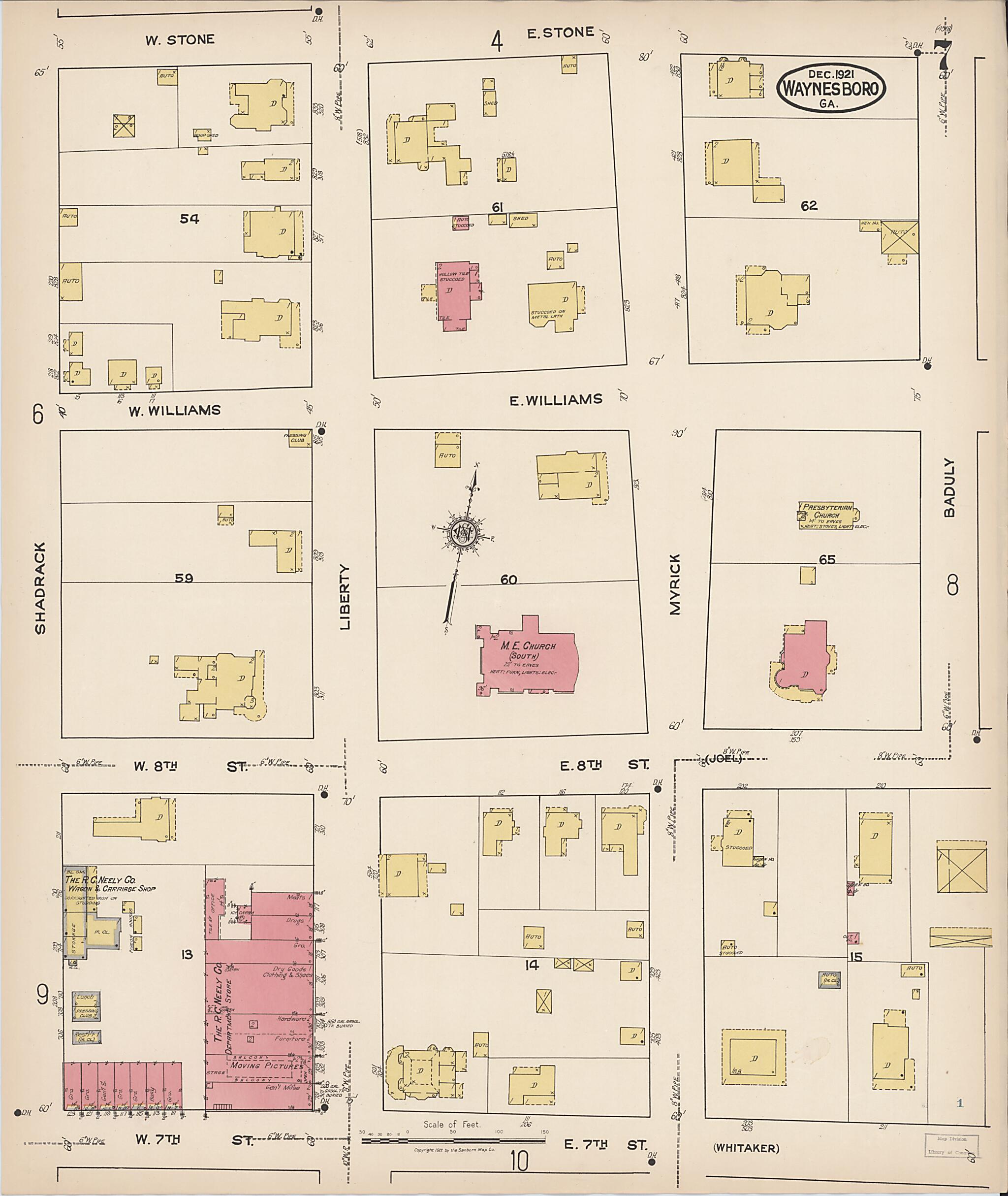 This old map of Waynesboro, Burke County, Georgia was created by Sanborn Map Company in 1921