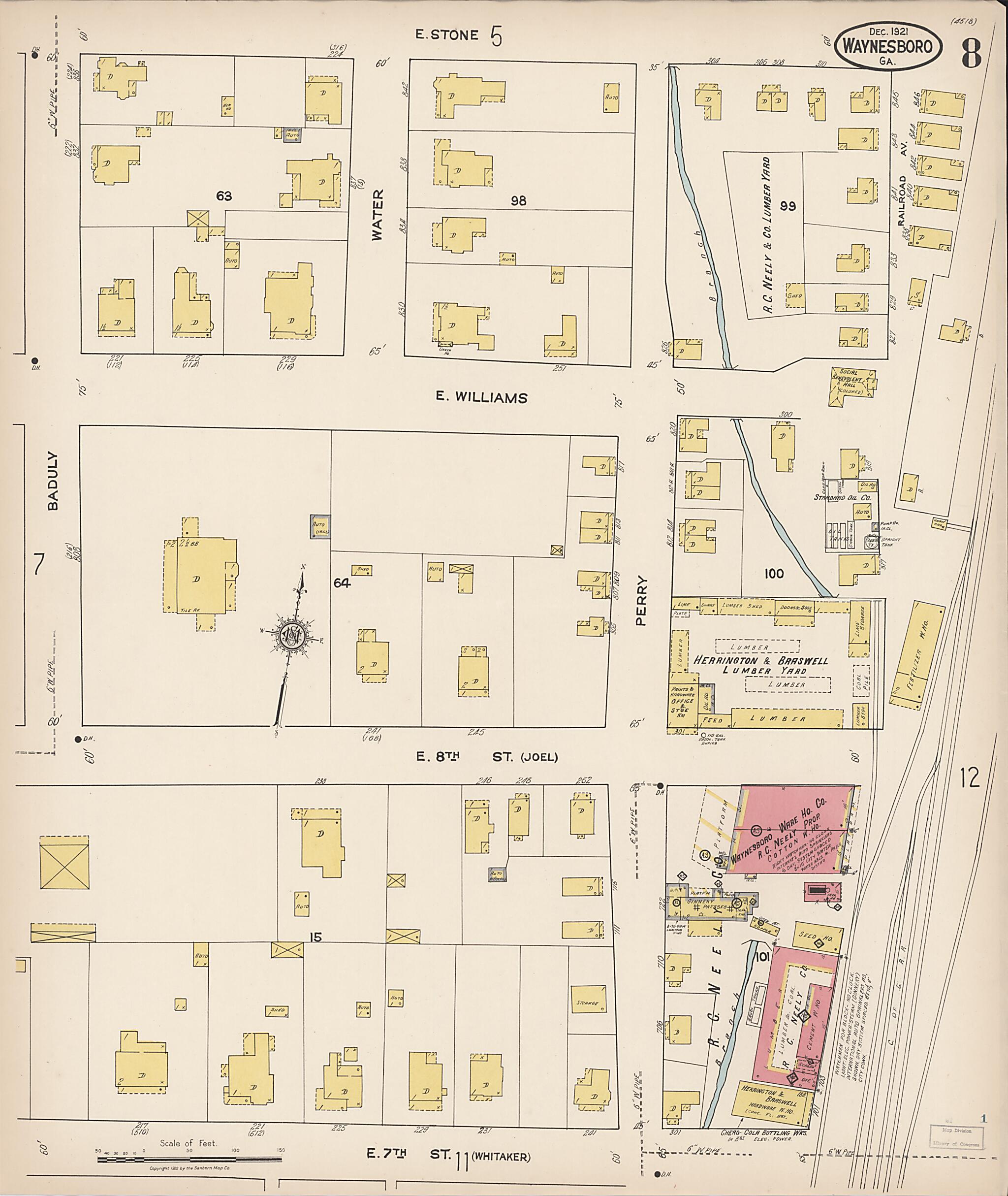 This old map of Waynesboro, Burke County, Georgia was created by Sanborn Map Company in 1921