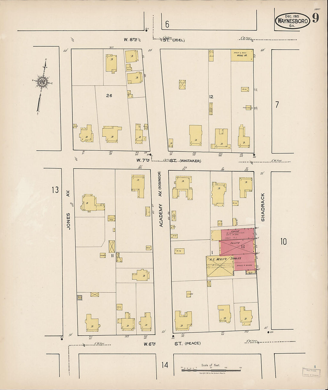 This old map of Waynesboro, Burke County, Georgia was created by Sanborn Map Company in 1921