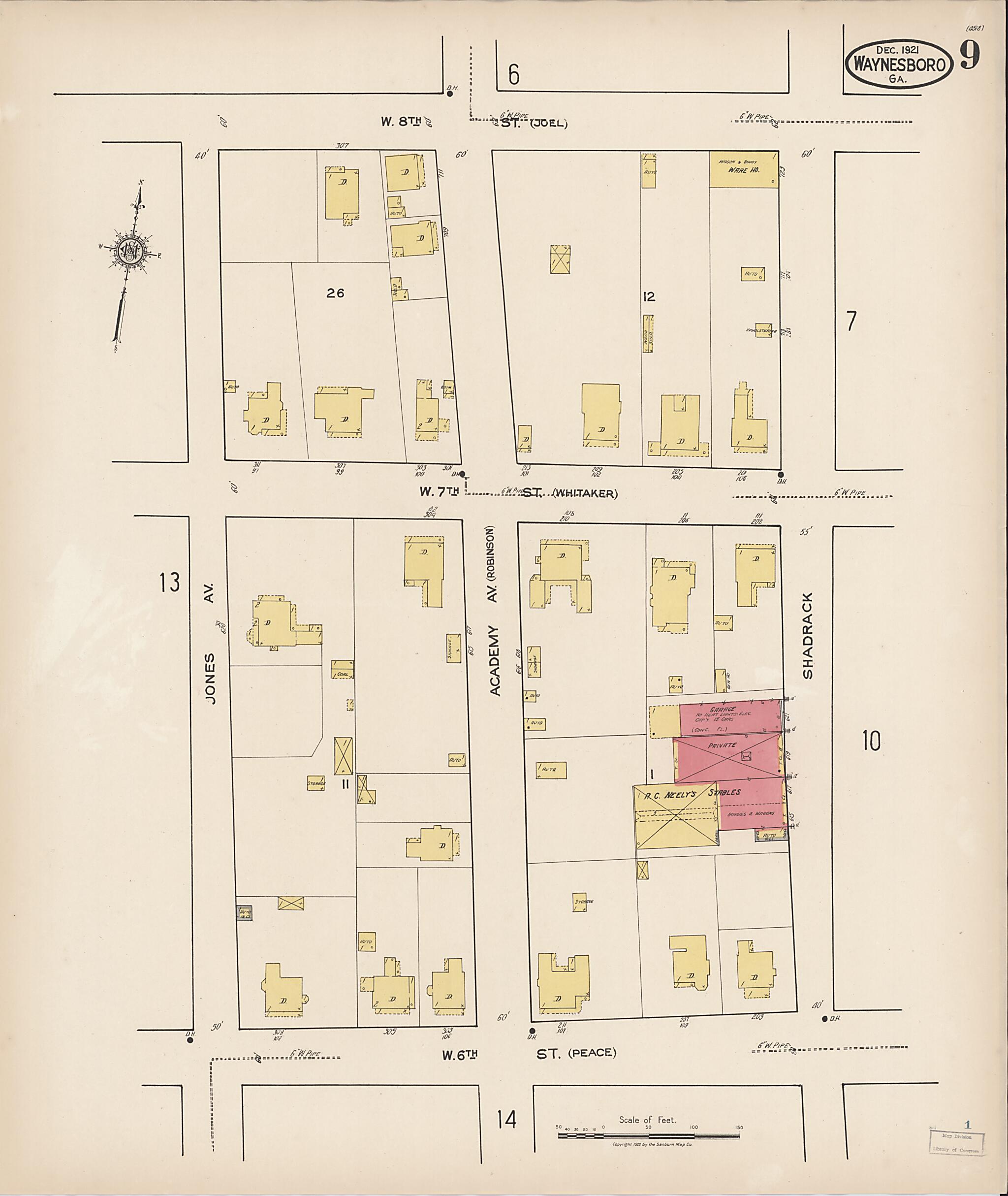 This old map of Waynesboro, Burke County, Georgia was created by Sanborn Map Company in 1921