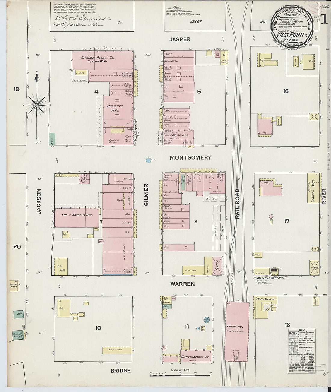 This old map of West Point, Troup County, Georgia was created by Sanborn Map Company in 1890