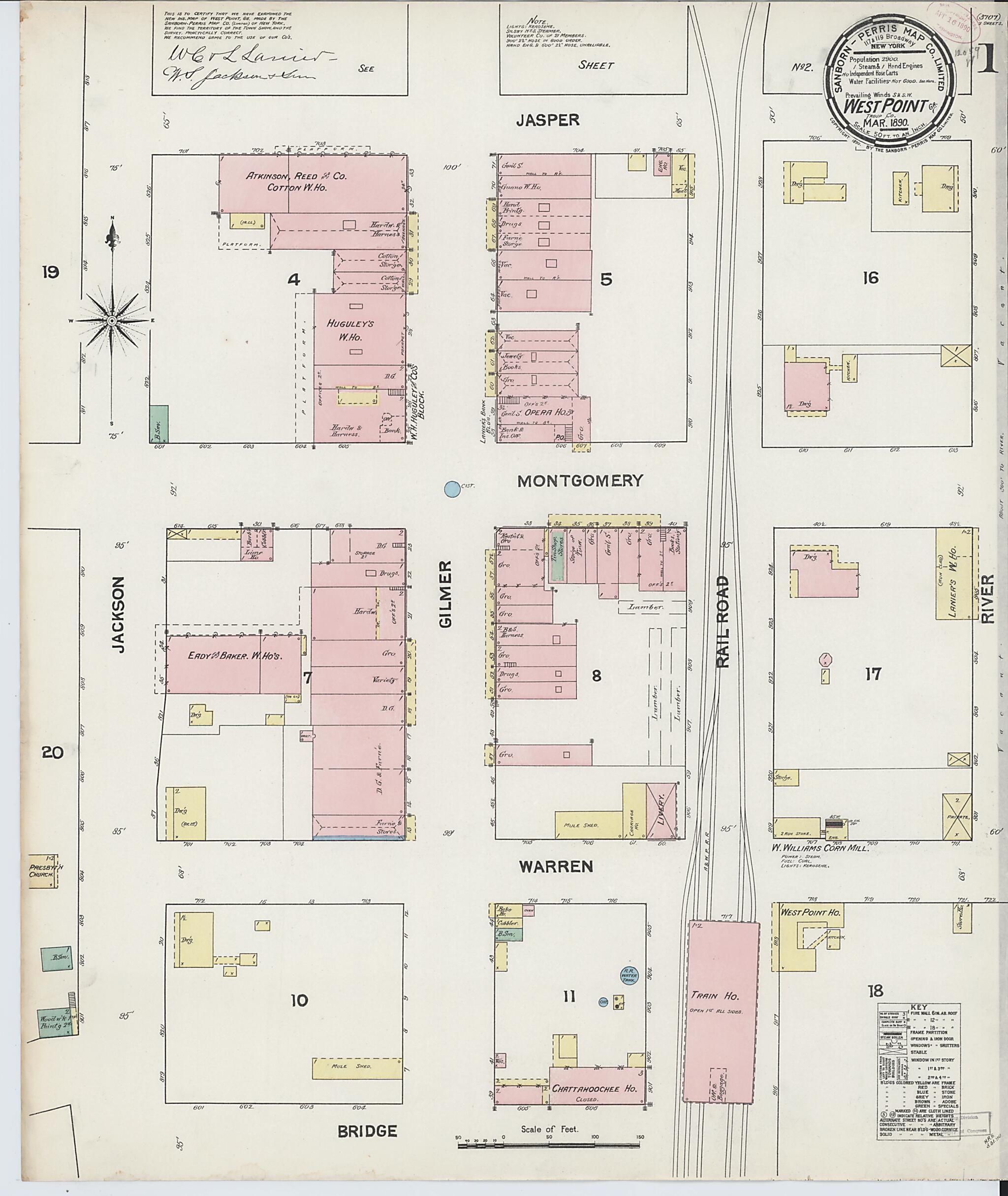 This old map of West Point, Troup County, Georgia was created by Sanborn Map Company in 1890