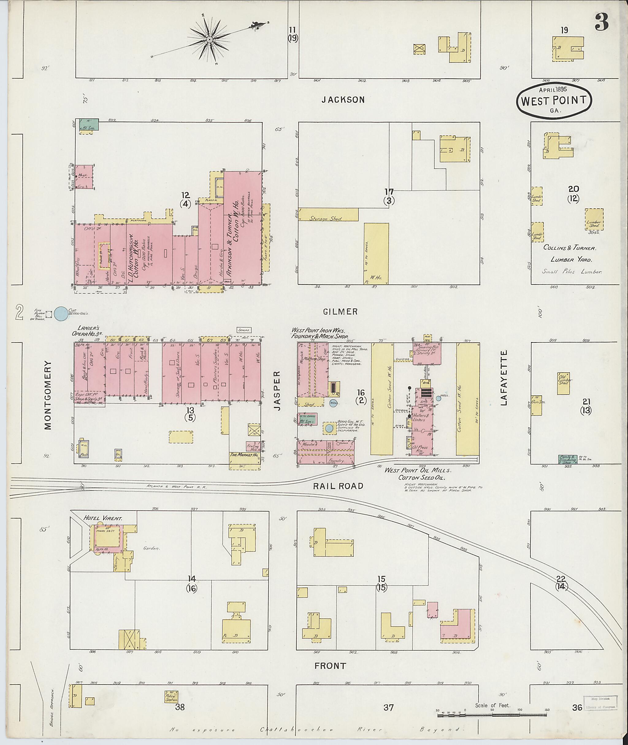 This old map of West Point, Troup County, Georgia was created by Sanborn Map Company in 1895