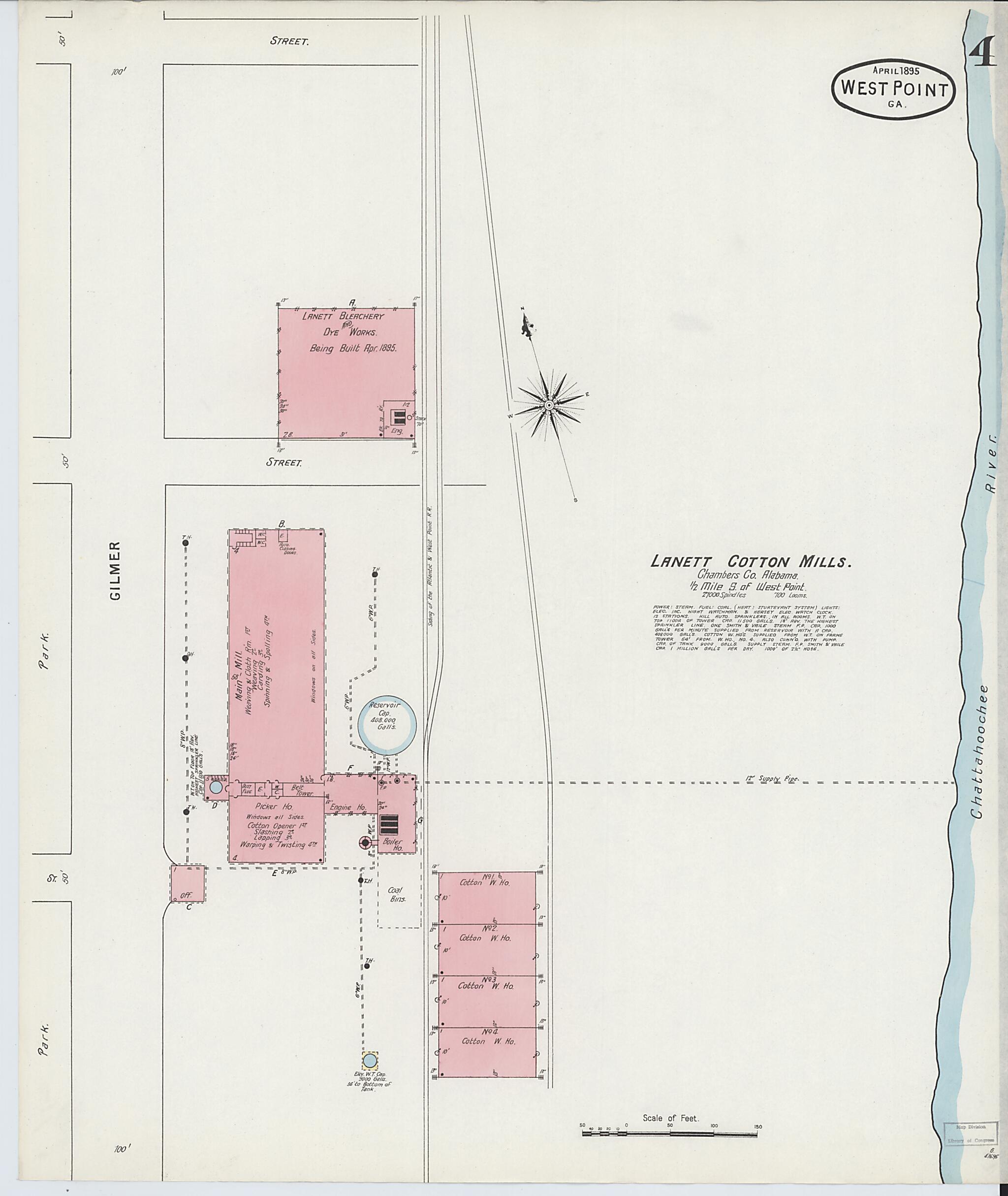 This old map of West Point, Troup County, Georgia was created by Sanborn Map Company in 1895