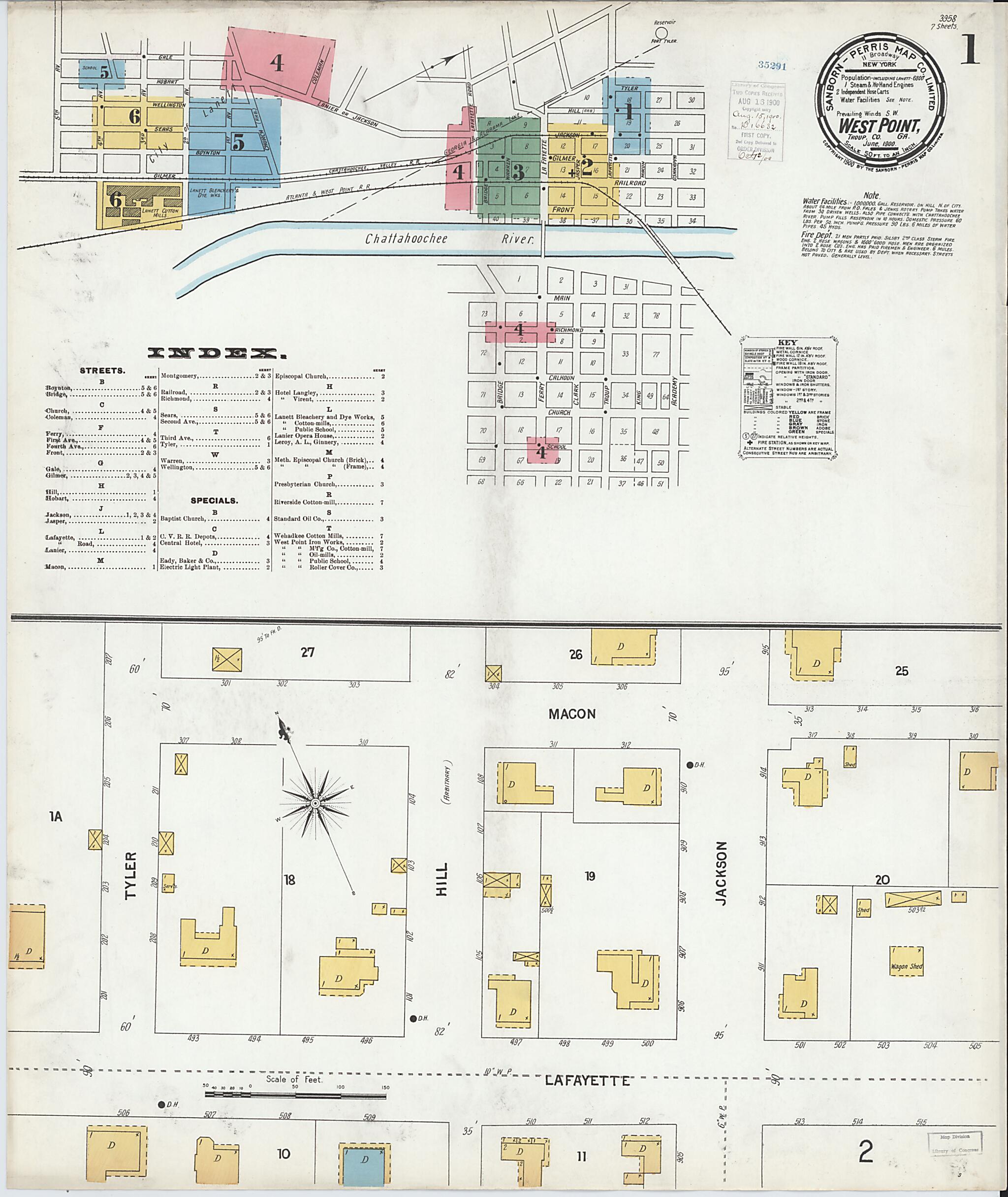 This old map of West Point, Troup County, Georgia was created by Sanborn Map Company in 1900