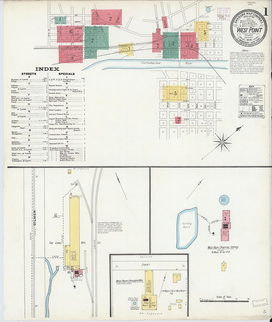 This old map of West Point, Troup County, Georgia was created by Sanborn Map Company in 1906