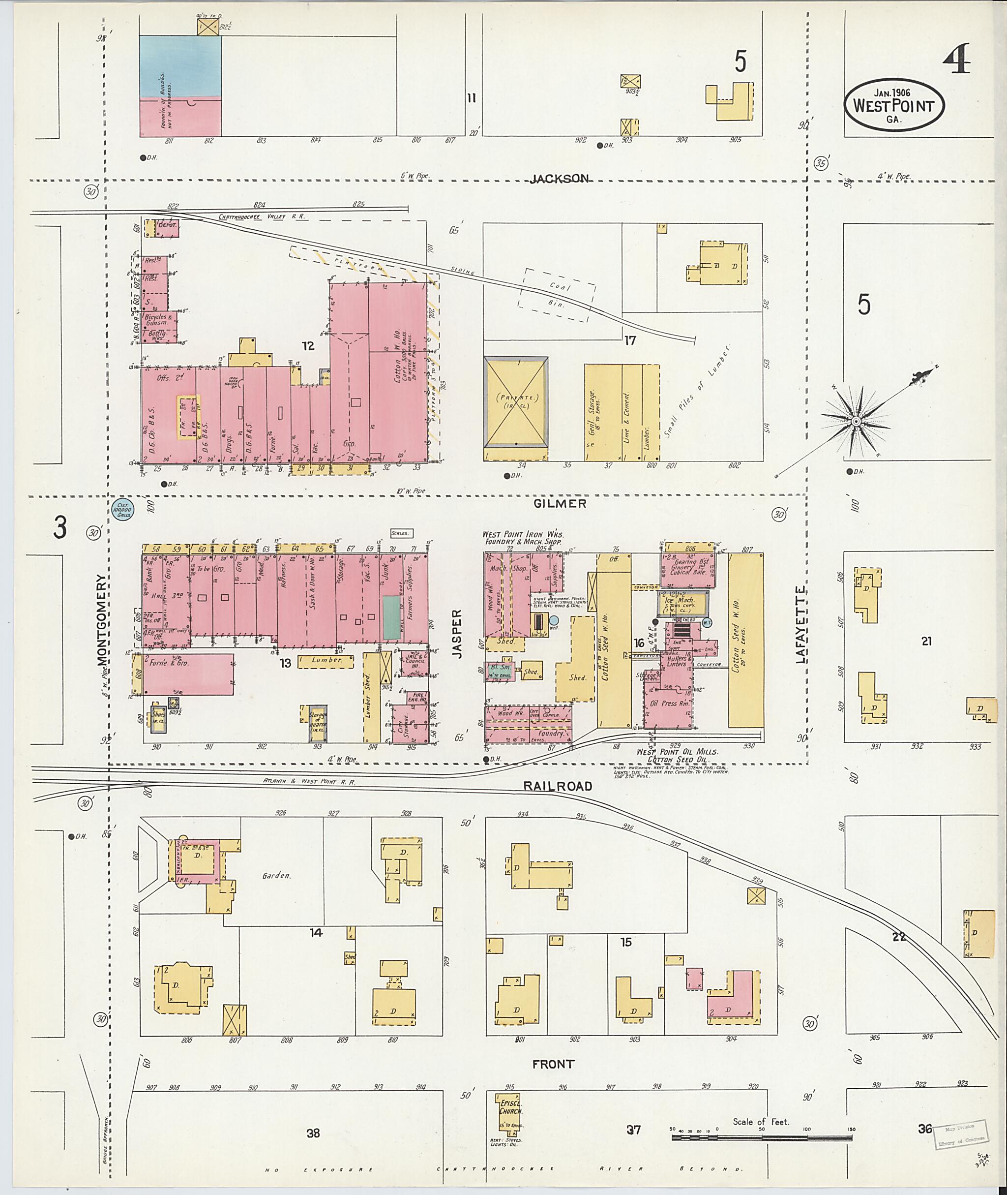 This old map of West Point, Troup County, Georgia was created by Sanborn Map Company in 1906