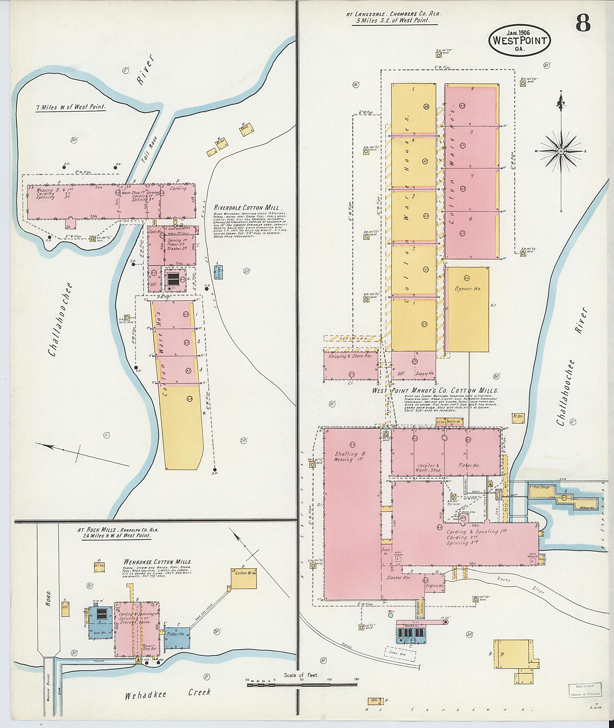 This old map of West Point, Troup County, Georgia was created by Sanborn Map Company in 1906