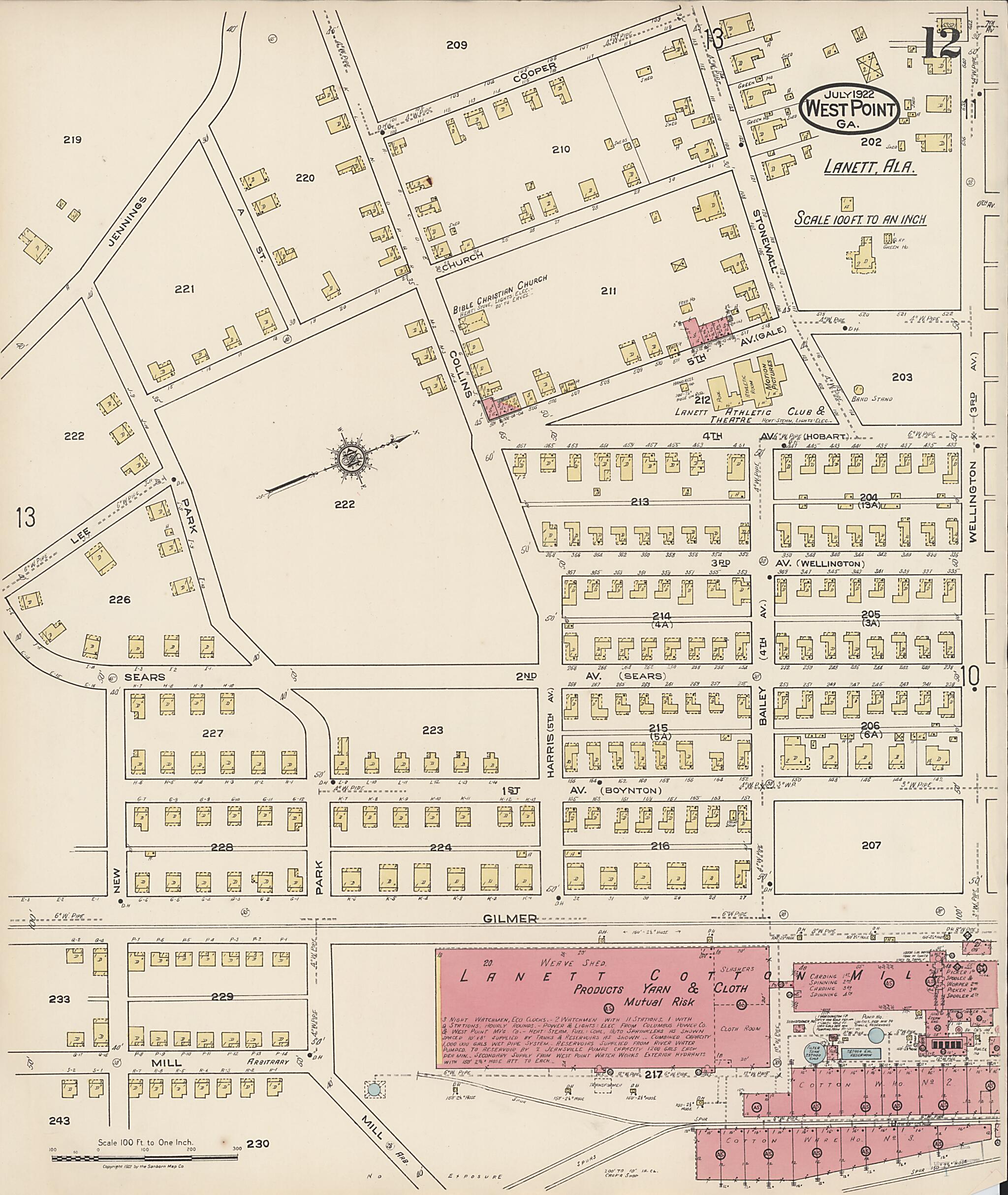 This old map of West Point, Troup County, Georgia was created by Sanborn Map Company in 1922