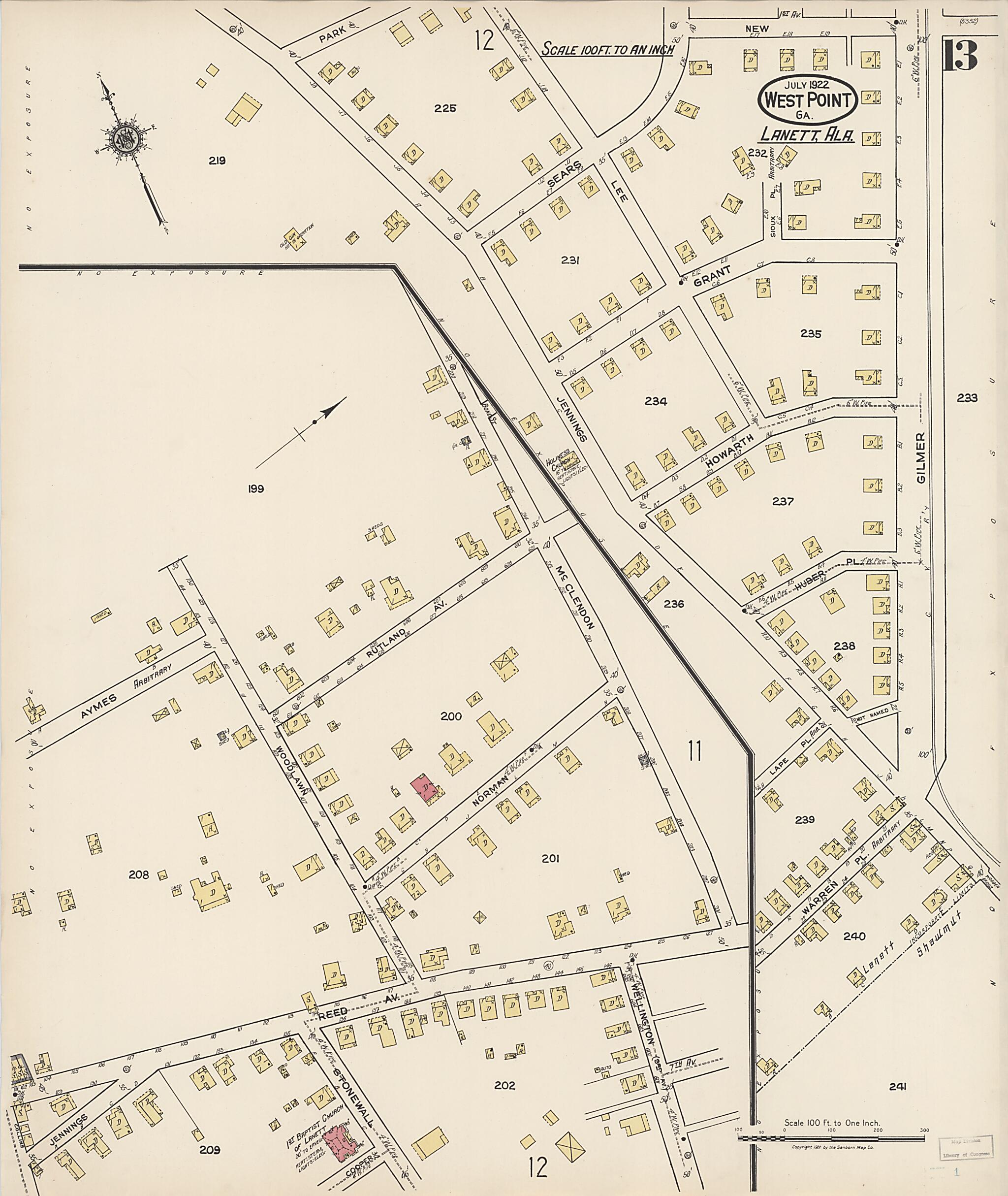 This old map of West Point, Troup County, Georgia was created by Sanborn Map Company in 1922