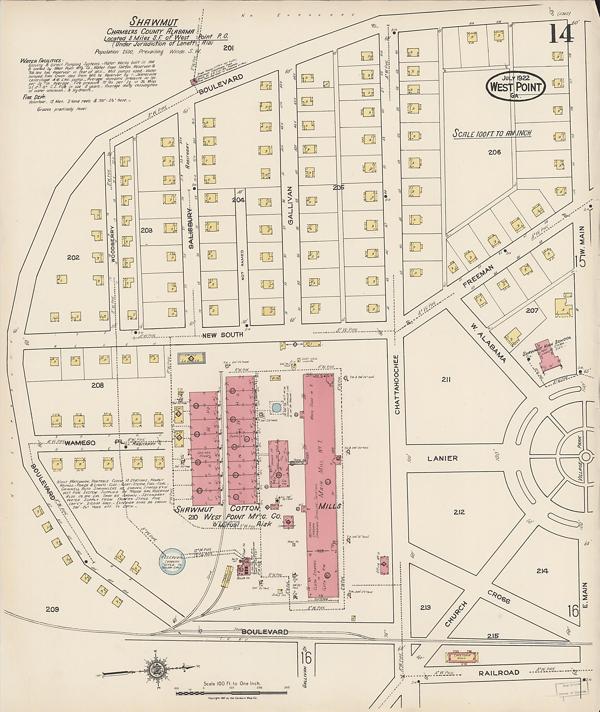 This old map of West Point, Troup County, Georgia was created by Sanborn Map Company in 1922