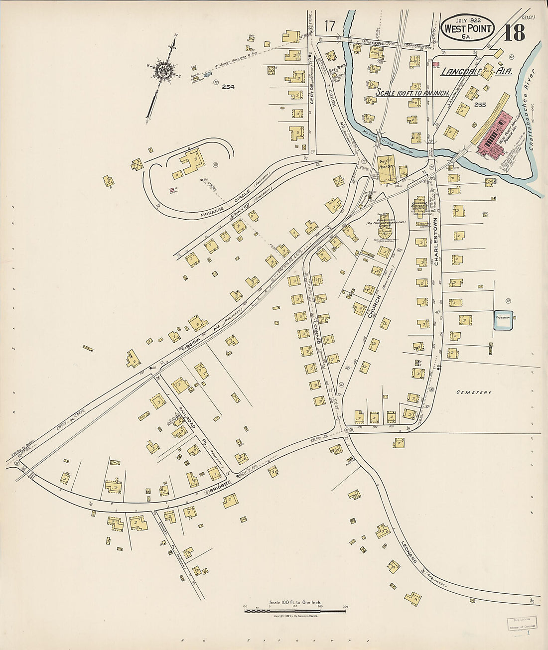 This old map of West Point, Troup County, Georgia was created by Sanborn Map Company in 1922