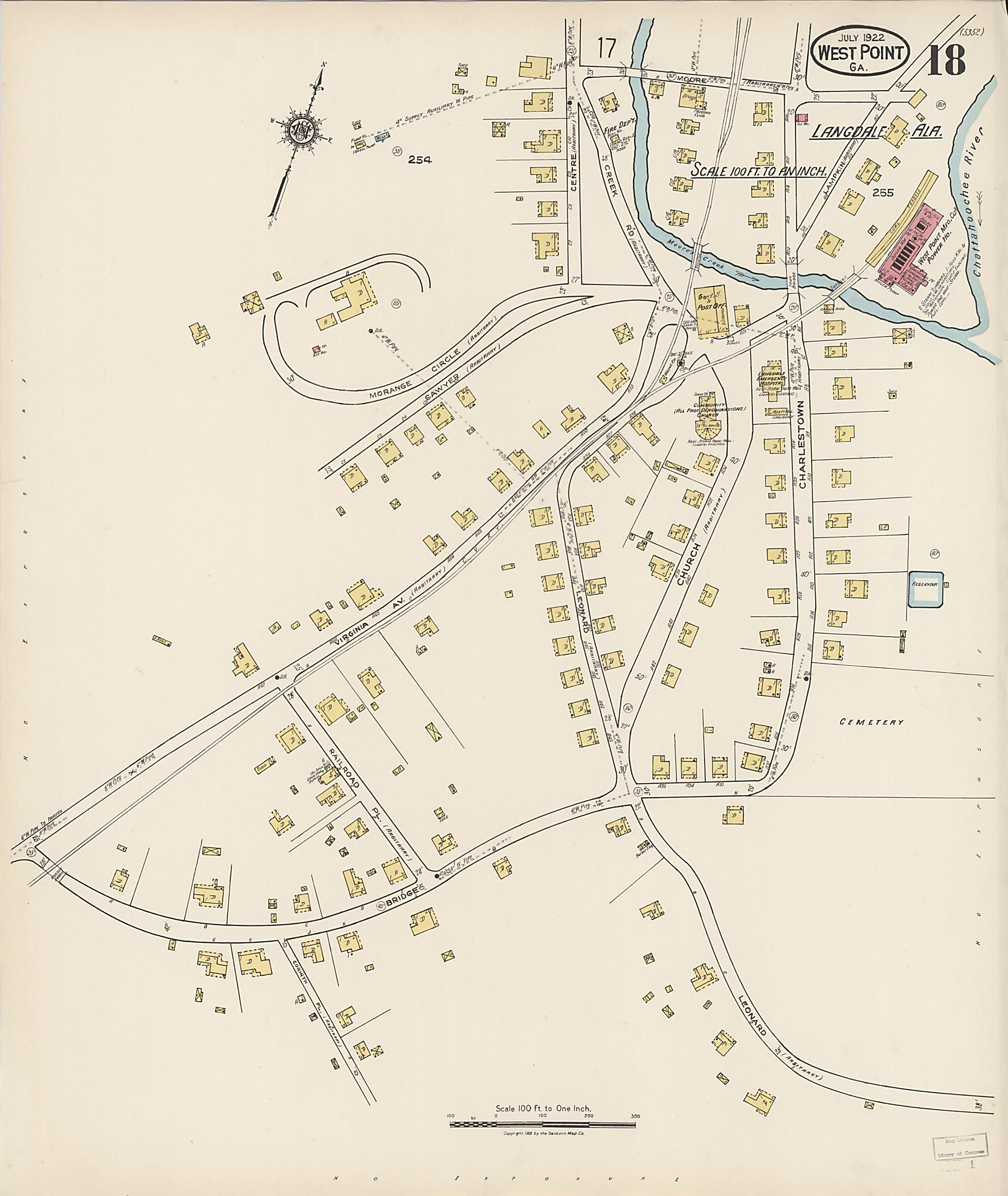 This old map of West Point, Troup County, Georgia was created by Sanborn Map Company in 1922