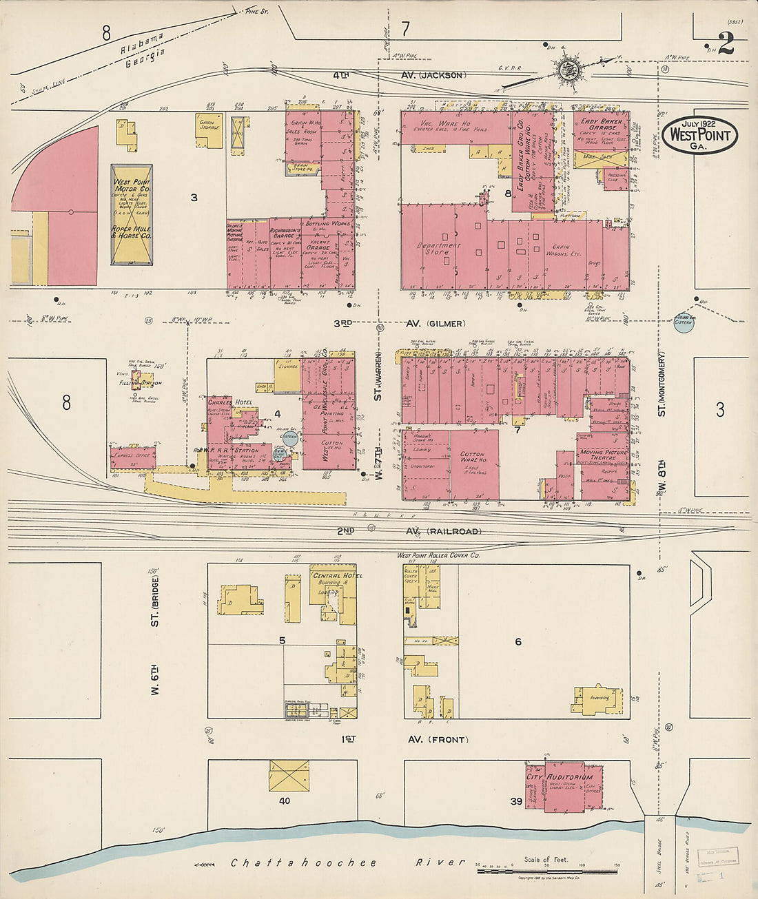 This old map of West Point, Troup County, Georgia was created by Sanborn Map Company in 1922