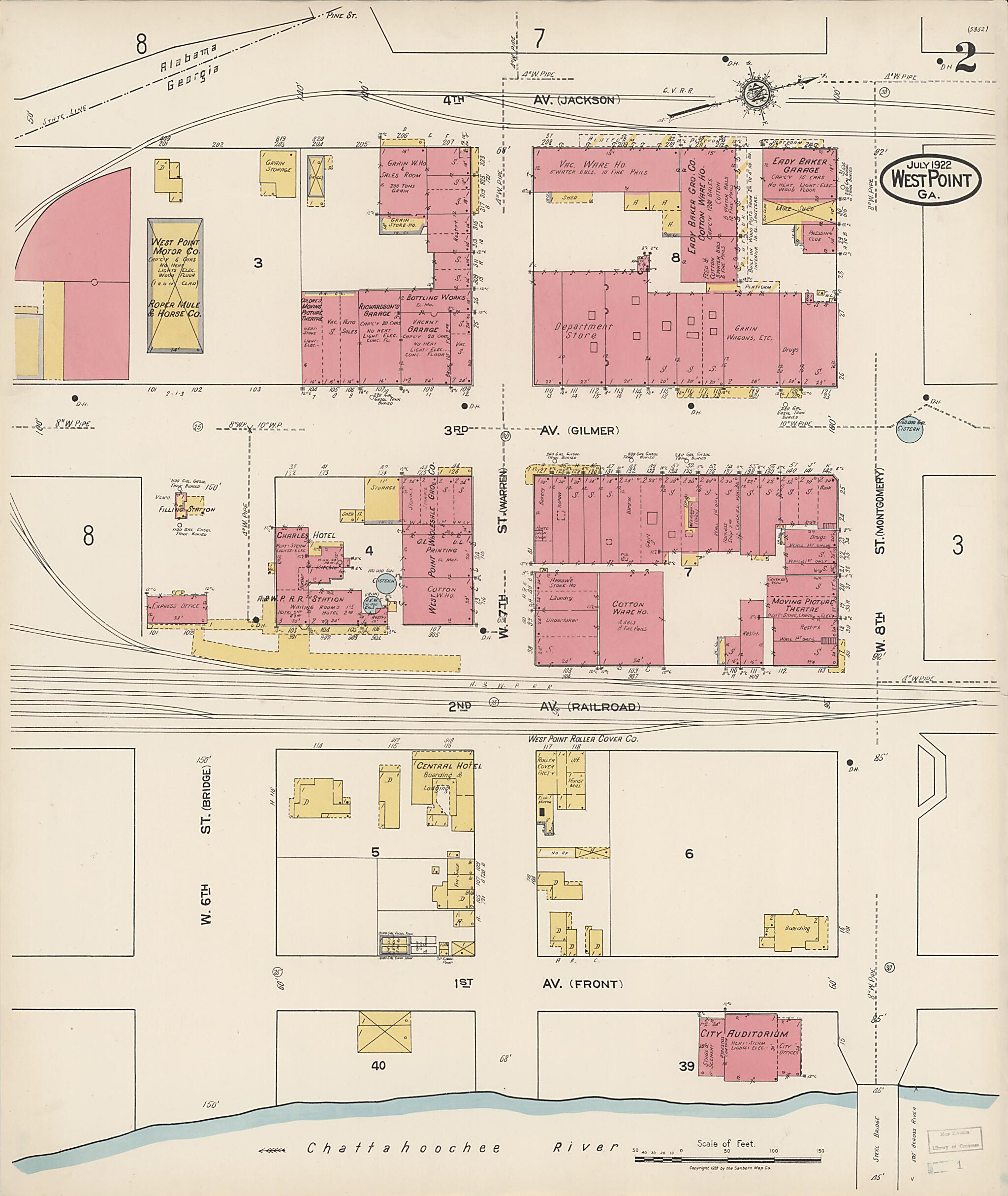 This old map of West Point, Troup County, Georgia was created by Sanborn Map Company in 1922