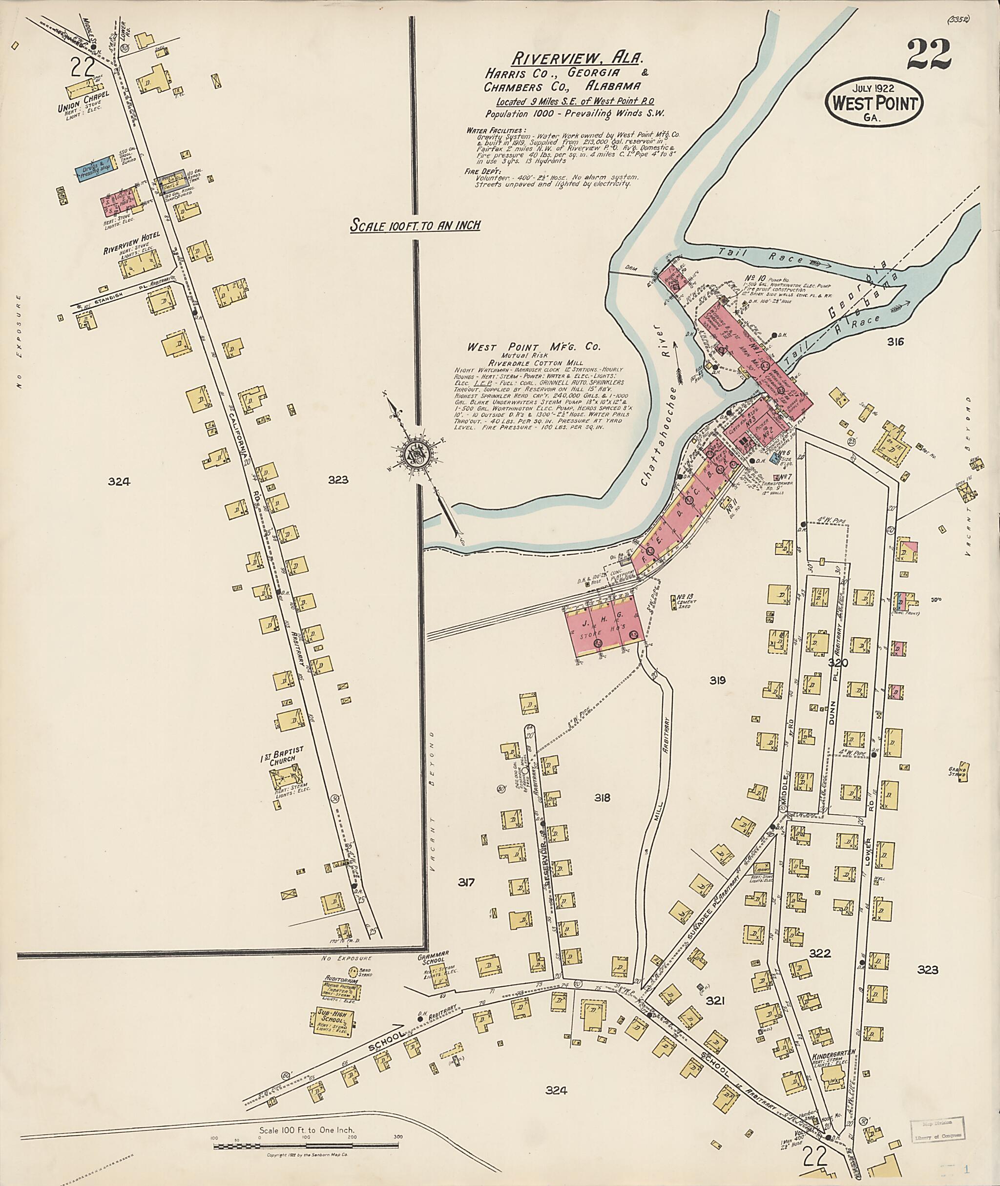 This old map of West Point, Troup County, Georgia was created by Sanborn Map Company in 1922